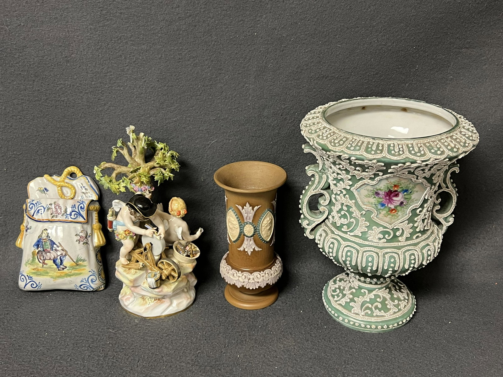 Atq/ Vtg Lot- Meissen Cupids, Wall Pocket,More - Quimper French Wall Pocket, Meissen Cupid Working (1 of 14)