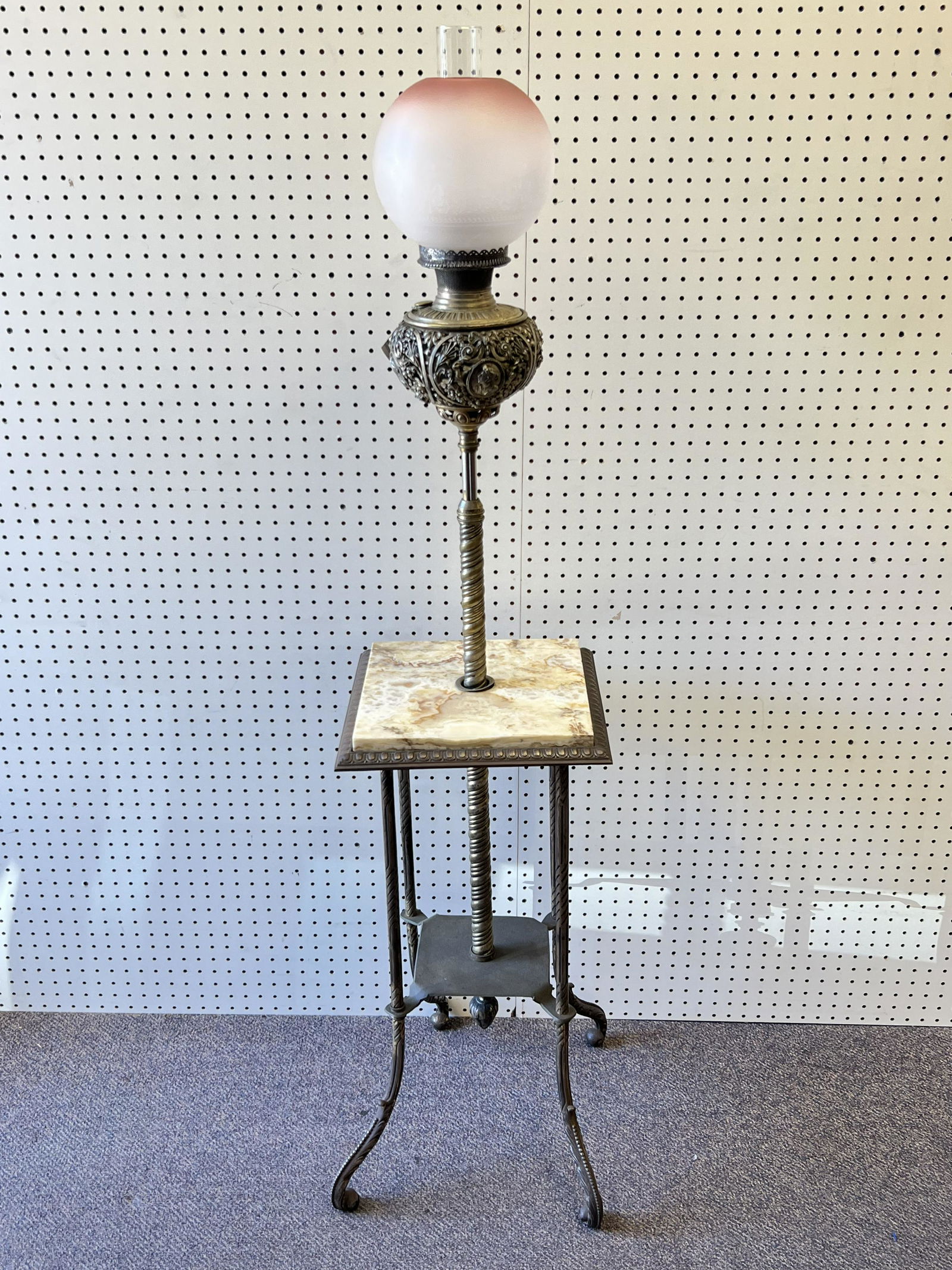 1880s Bradley & Hubbard Adjust Organ Lamp - Adjustable Pole, Marble Top (1 of 6)