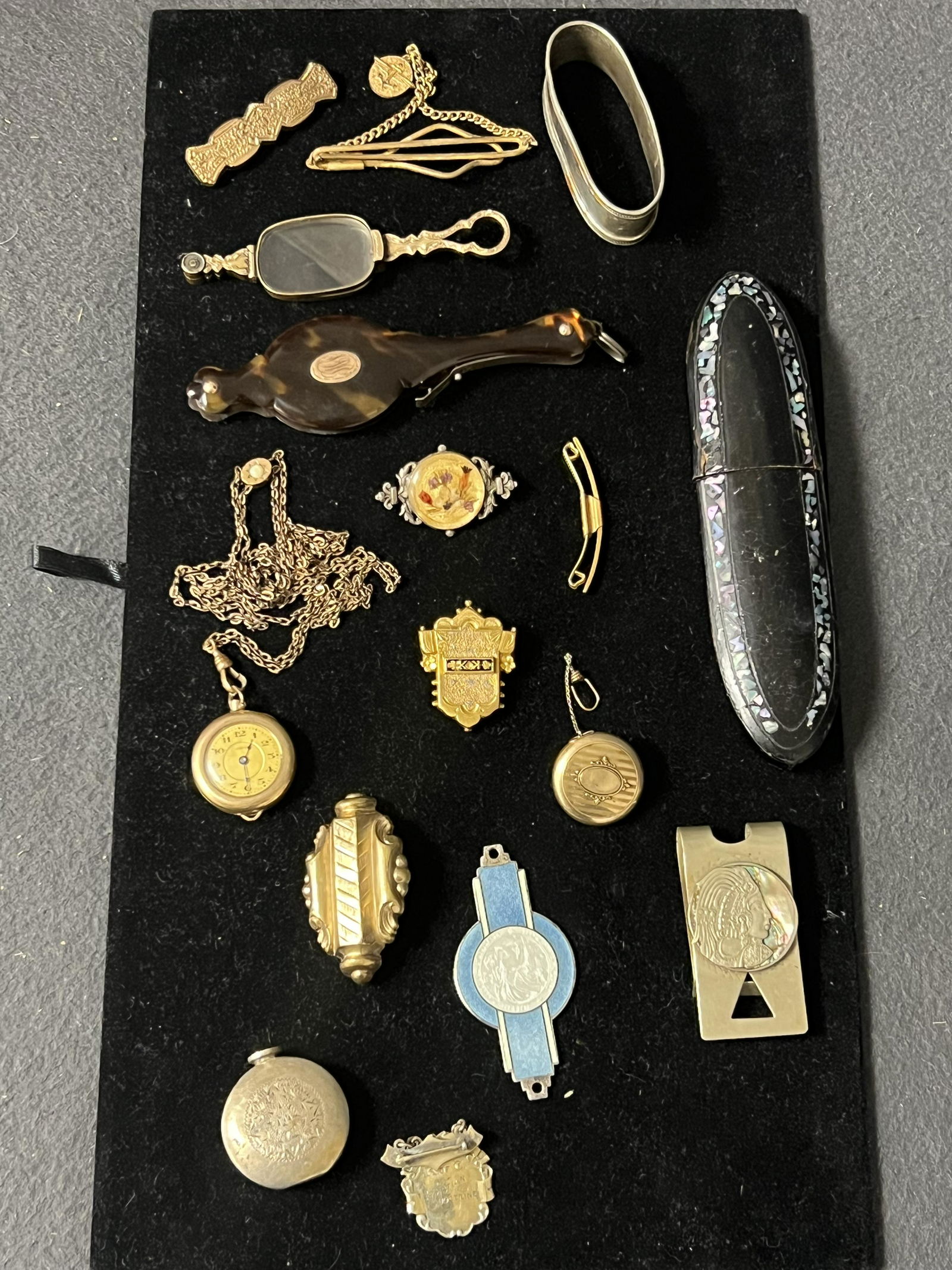 Atq/ Vtg Sterling, Watch, Glasses, Brooches - Mexico Sterling Money Clip w/ Abalone, Sterling (1 of 11)