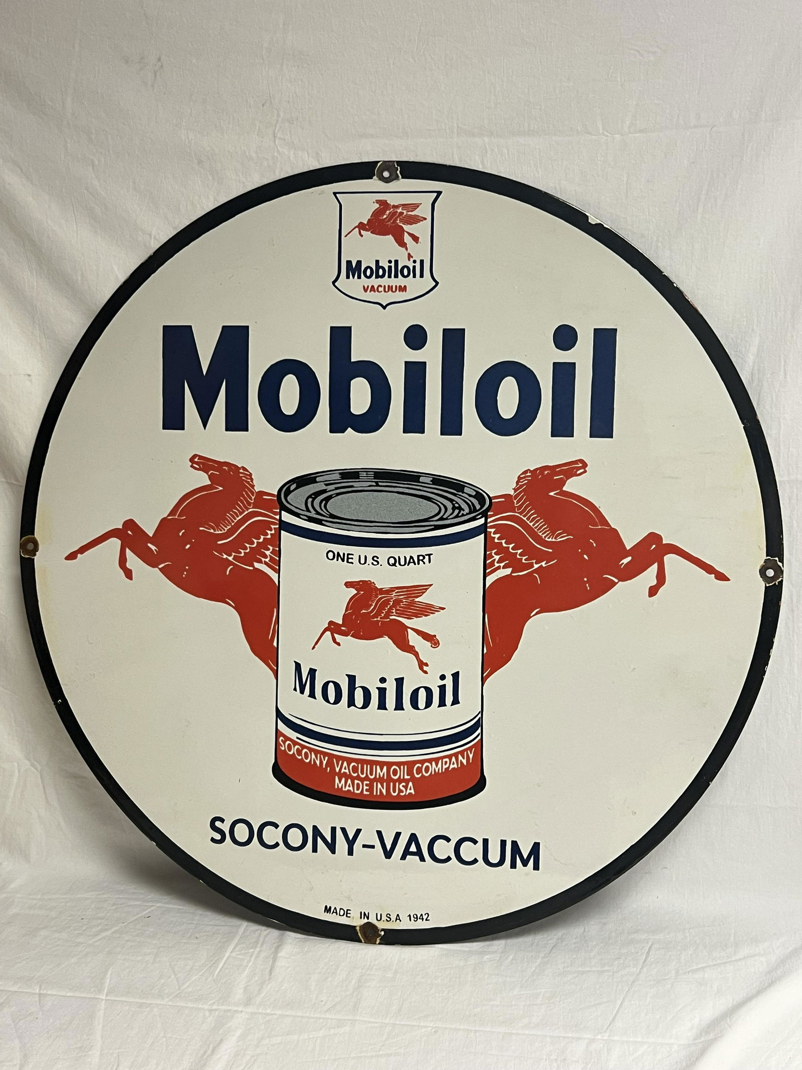 Mobil Oil Porcelain SoCony Vaccum Sign 30'' (1 of 4)