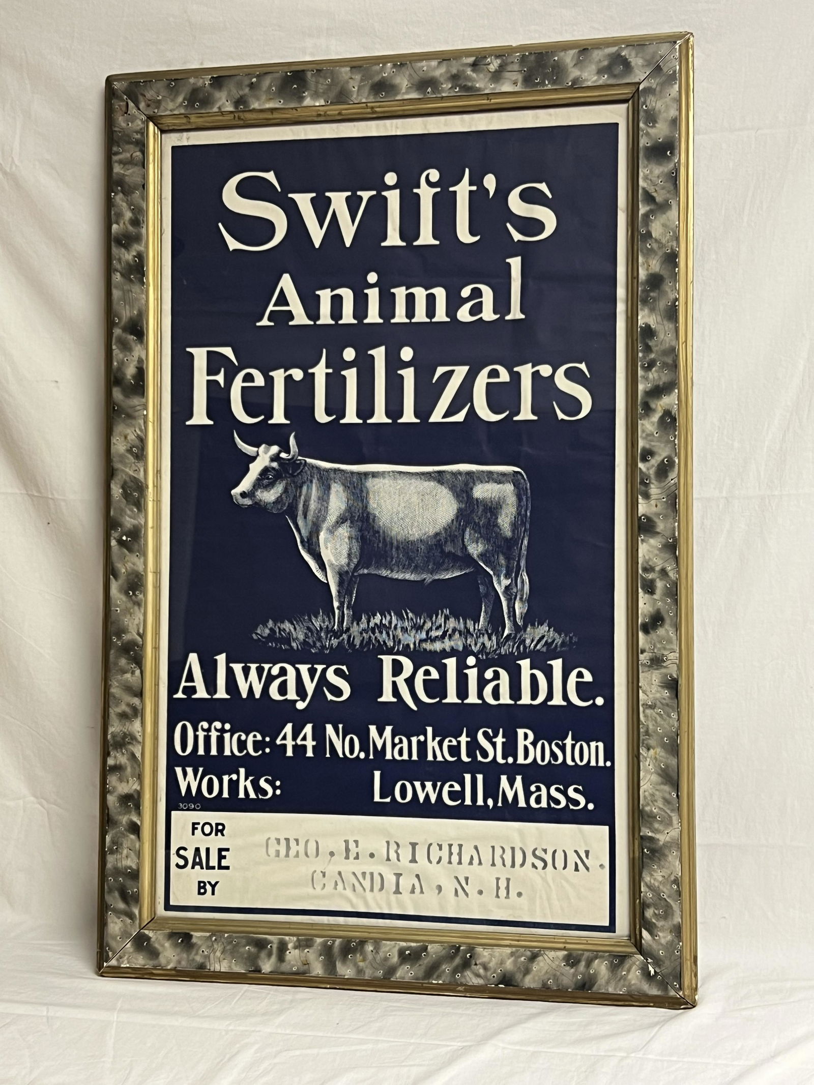 Atq Swifts Animal Fertilizer Ad on Linen - Early 1900s Advertising on Linen, Framed 22'' x 34'': Atq Swifts Animal Fertilizer Ad on Linen - Early 1900s Advertising on Linen, Framed 22'' x 34''