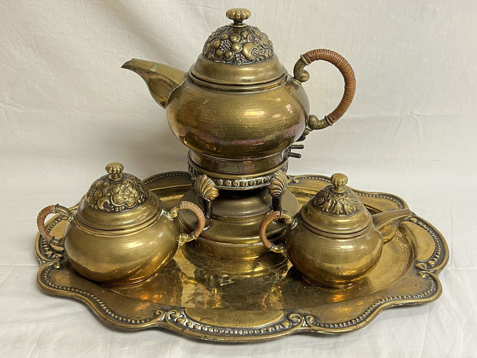 Jugendstil German Art Nouveau Tea Set - 4pc Set, Teapot / Creamer / Sugar / Tray 21'' x 15.25'' (1 of 6)