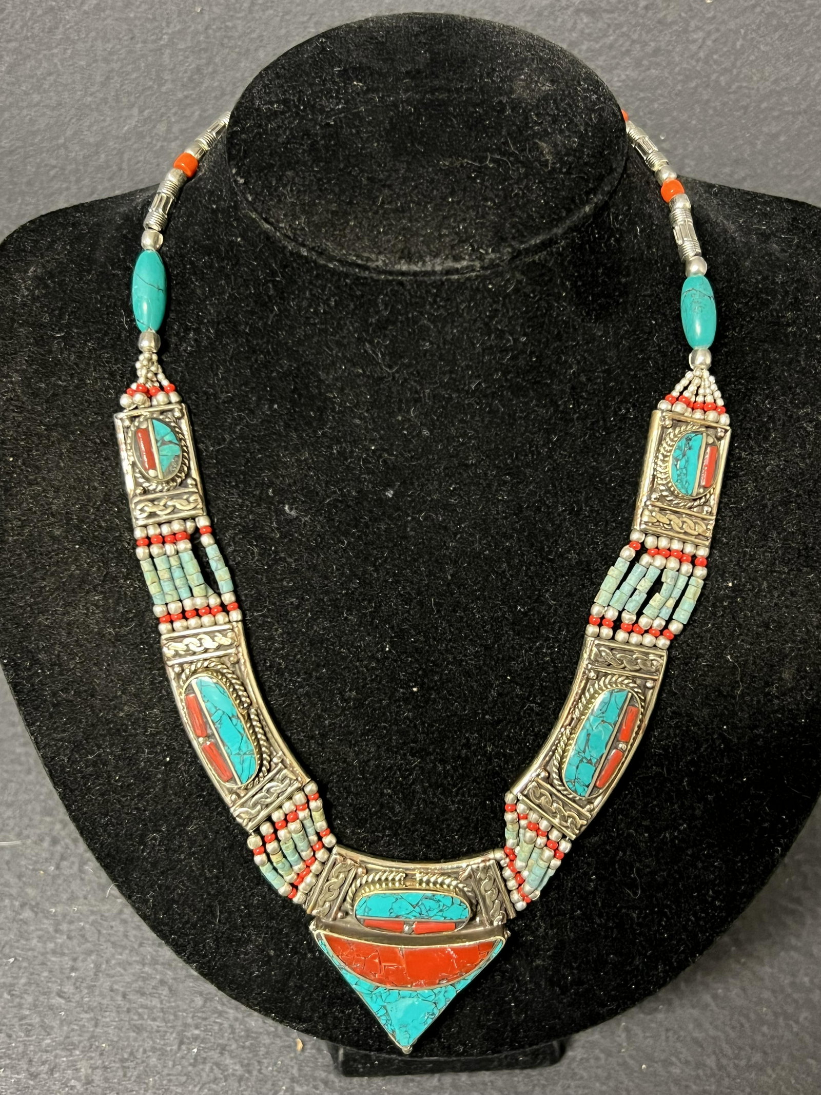 Coral & Turquoise Tibetan Necklace 18''L: Coral & Turquoise Tibetan Necklace 18''L