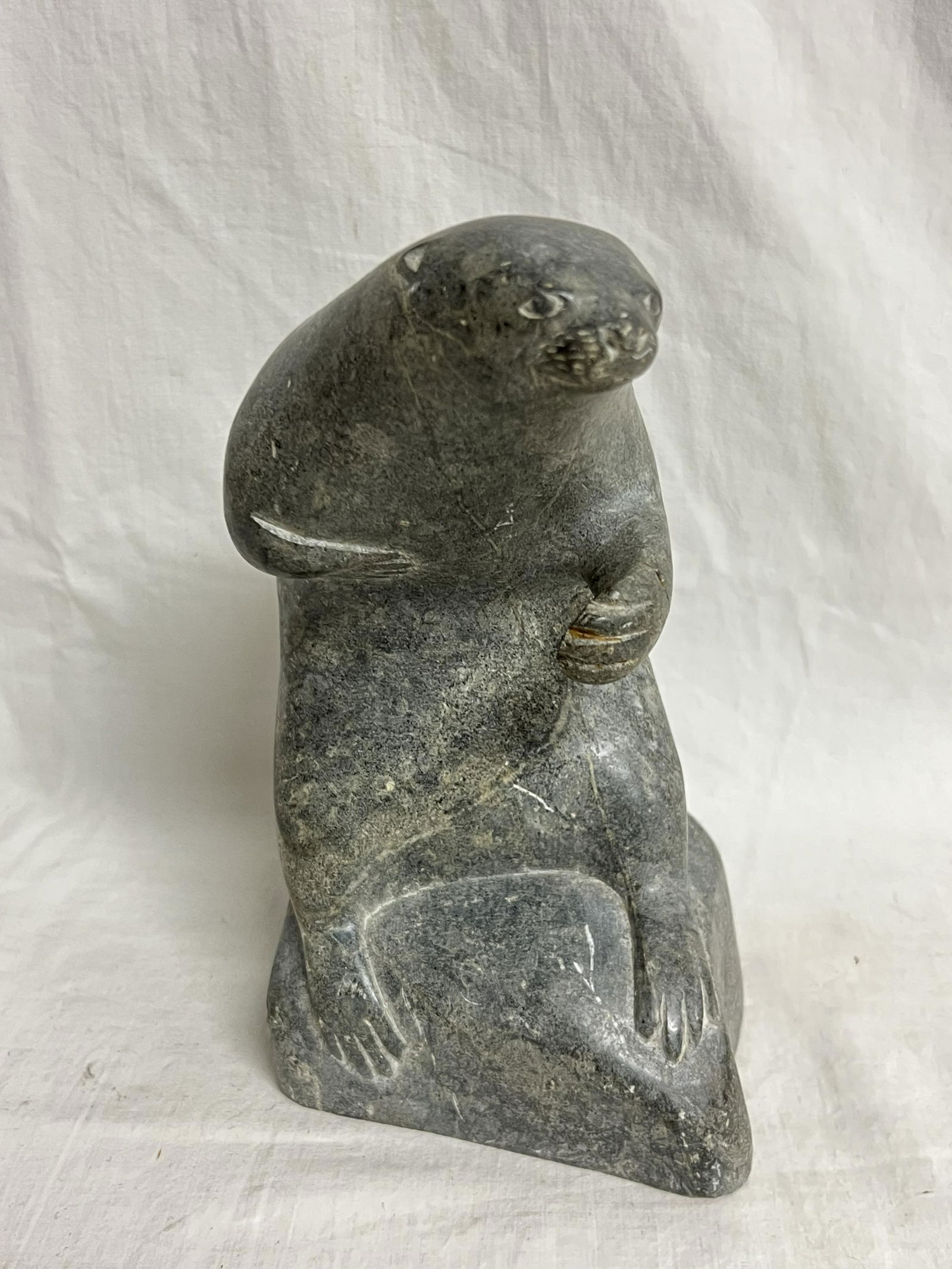 Vtg Inuit Eskimo Soapstone Otter, Signed 'Peter' - 7'' Tall (Repair on Arm) (1 of 6)