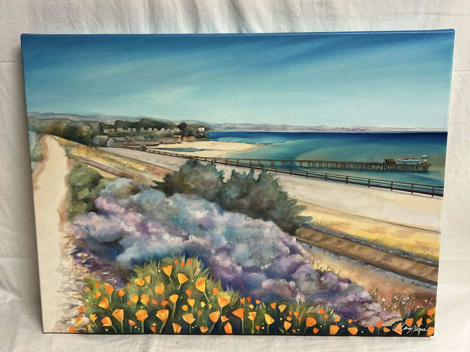 Signed Maria Negre Print on Canvas of Capitola Wharf- 2015 Capitola,CA Village w/ Wharf 24'' x 18'' (1 of 3)