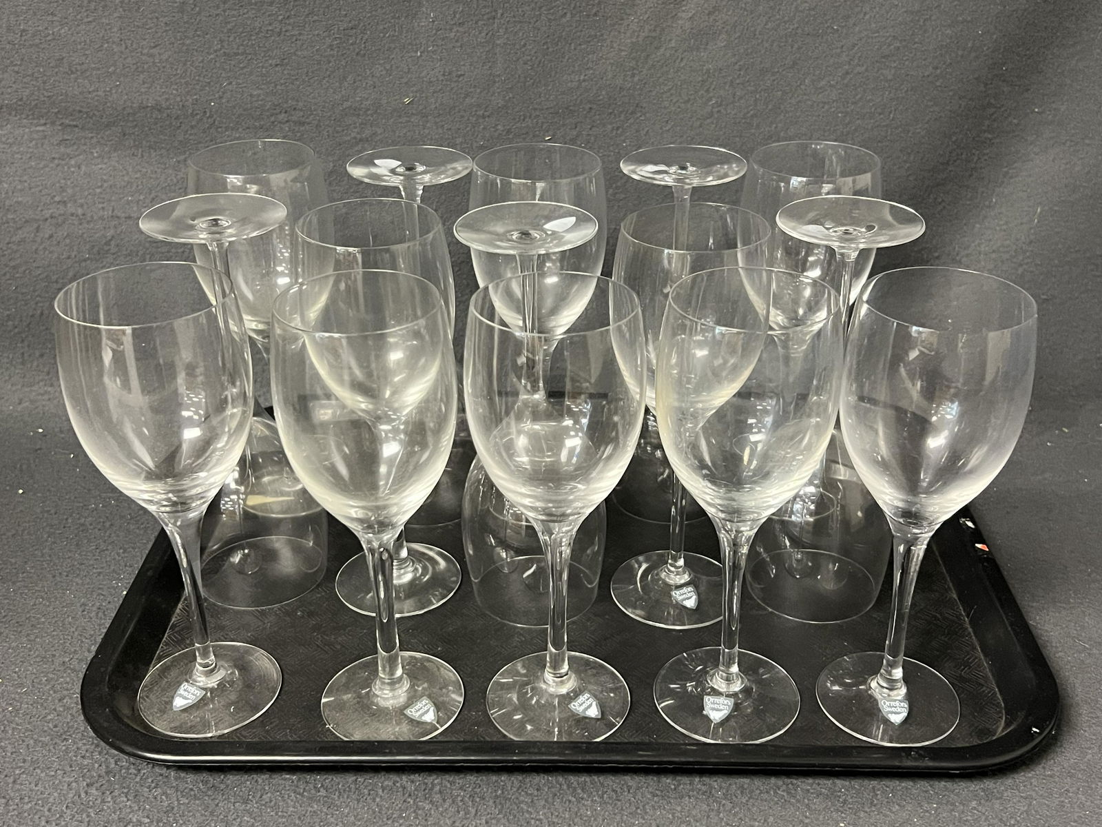 (15)Orrefors Crystal Claret Wine Glasses - Hand Blown Illusion Clear Crystal Glass Stemware - Some: (15)Orrefors Crystal Claret Wine Glasses - Hand Blown Illusion Clear Crystal Glass Stemware - Some w/ Original Sticker - 7.25'' x 2.375''