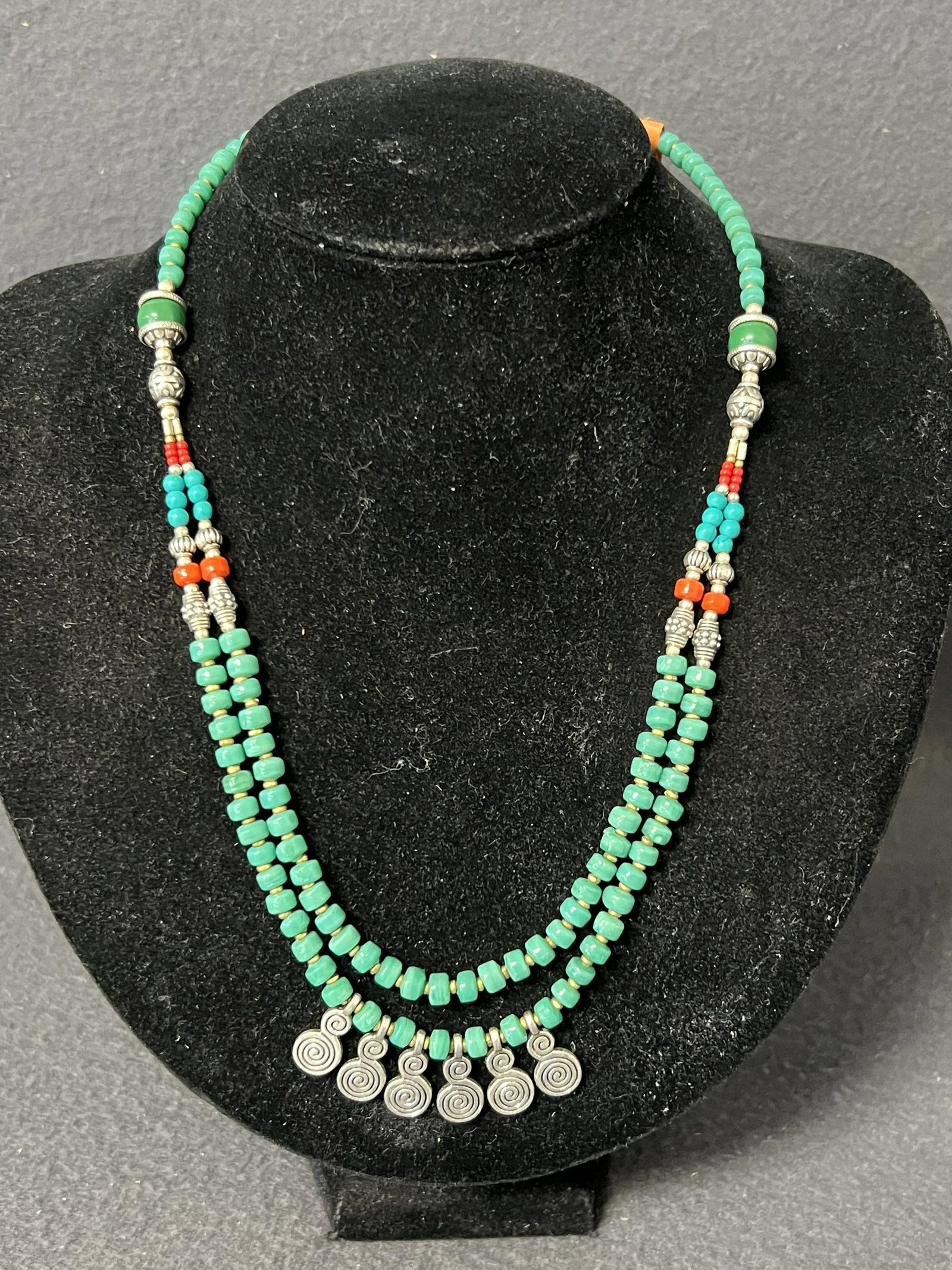 Tibetan Turquoise Coral Necklace 18.5''L: Tibetan Turquoise Coral Necklace 18.5''L