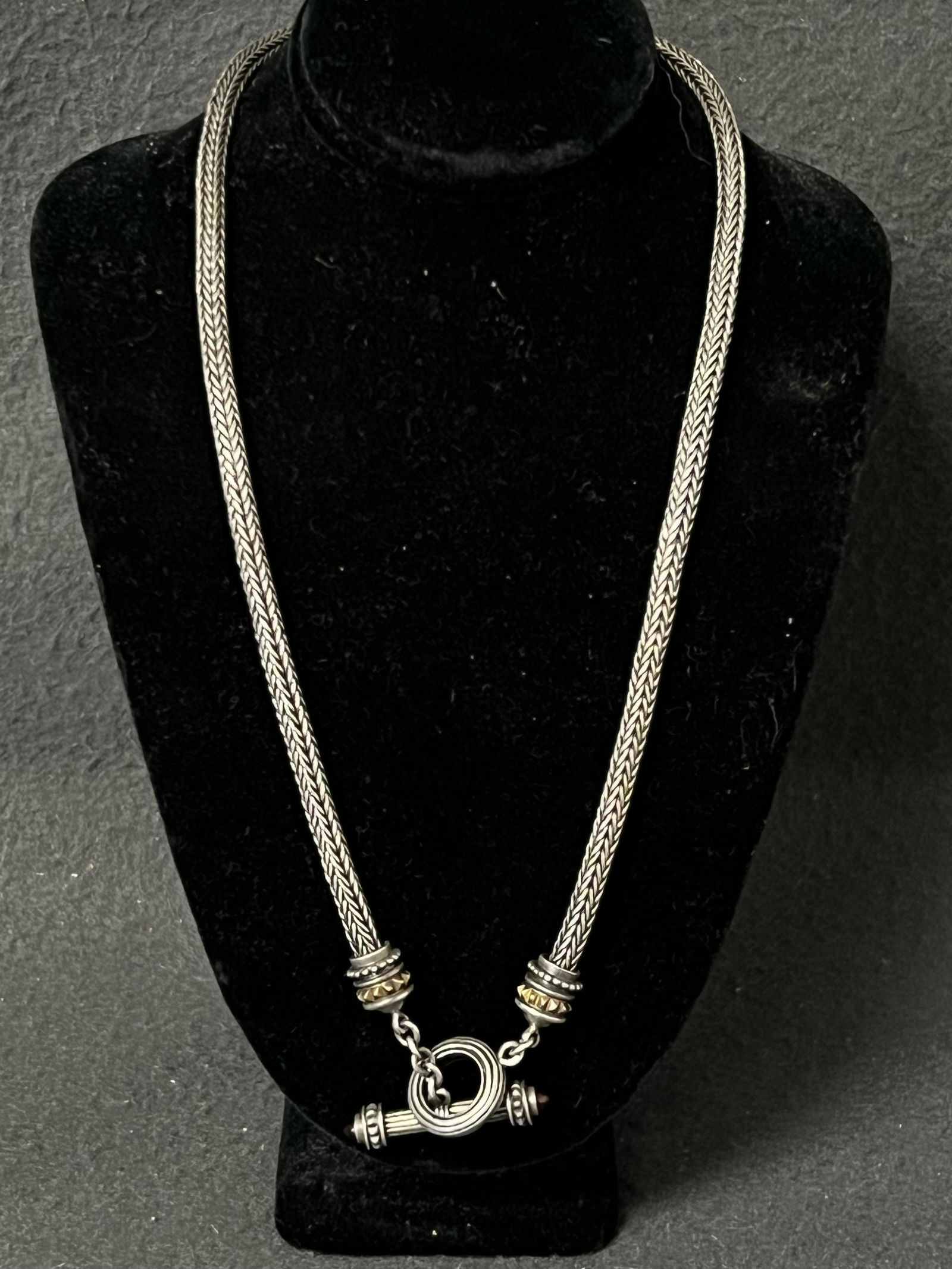 Sterling Braided Necklace w/ Toggle Clasp - 15.5''L Necklace w/ Gemstone on Side of Clasp (1 of 3)