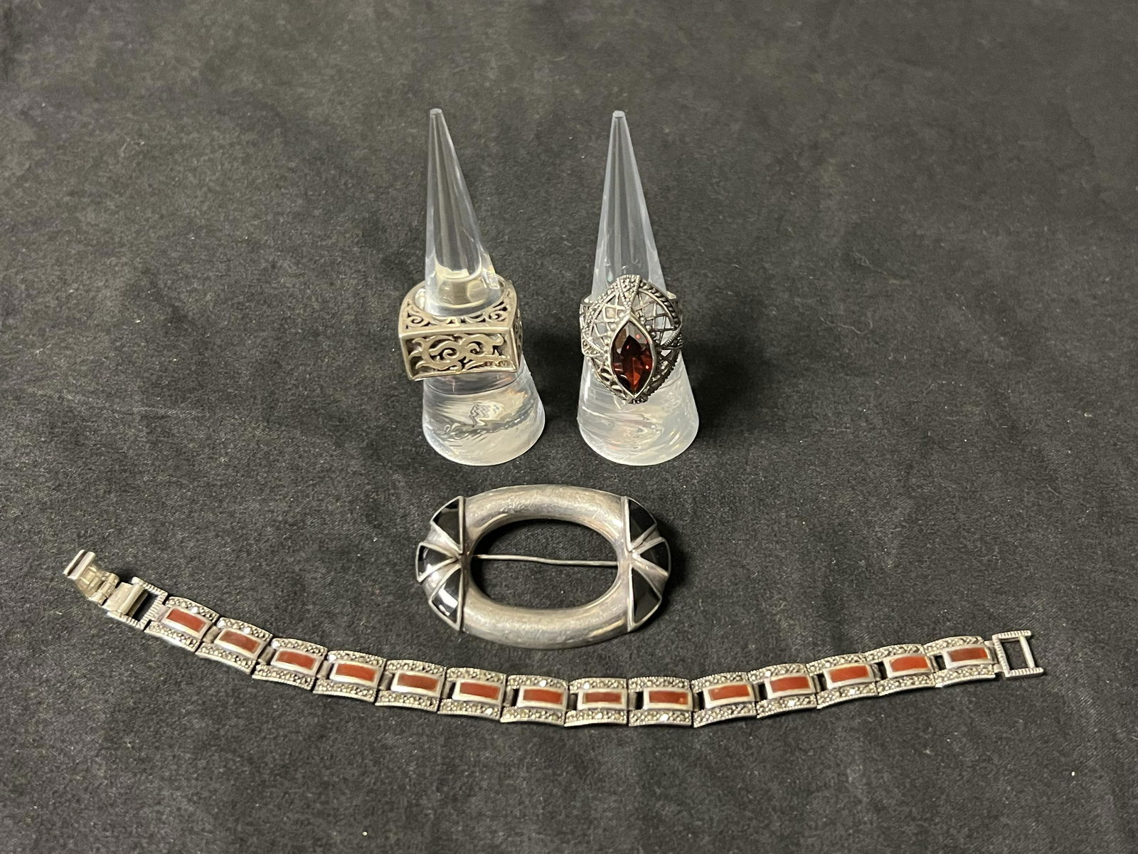 Vtg Sterling Silver Jewelry Bracelet,Rings,Pin - Boma Sterling Pin/Brooch , Ring w/ Red Gemstone Sz (1 of 9)