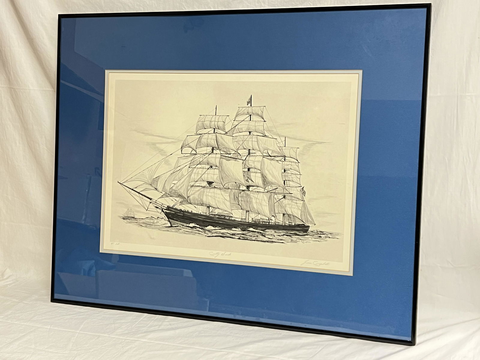 Pencil Signed #d Jim Campbell Ship Lithograph- Marine Artist, ''Cutty Sark'' #41 / 250 , Framed (1 of 5)