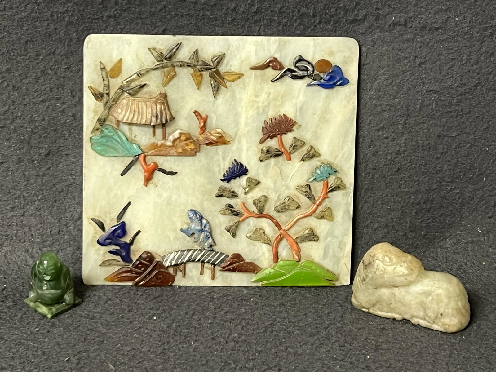 Carved Jade & Asst Stone Tile -Carved Horse 2'' x 1.25'' , Miniature Buddha 1.25'' , Title 4.5'' x: Carved Jade & Asst Stone Tile -Carved Horse 2'' x 1.25'' , Miniature Buddha 1.25'' , Title 4.5'' x 4.75''