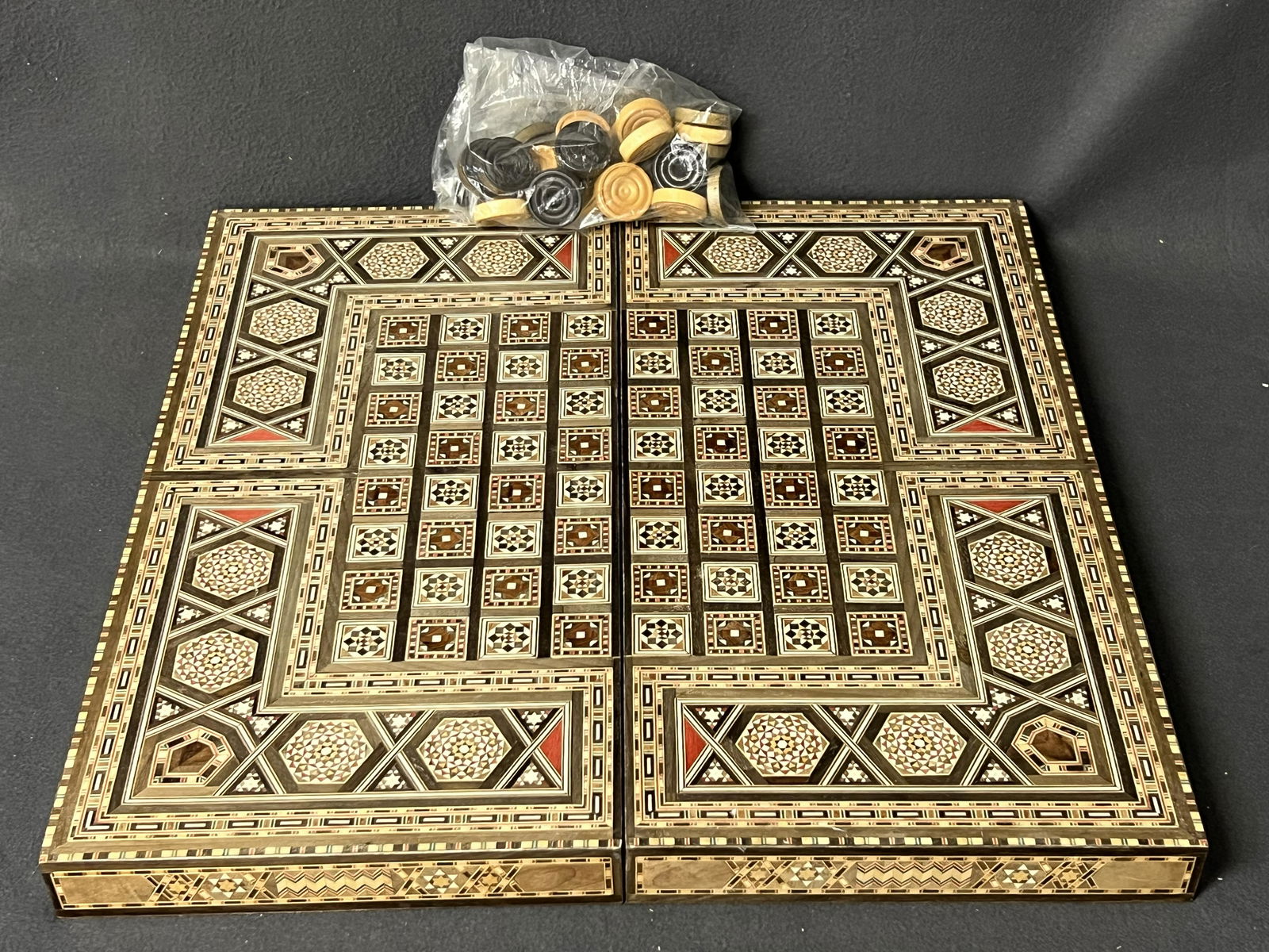 Inlaid Wooden Backgammon Folding Board - 19.75'' x 9.75'' Closed, 19.75'' x 19.75'' Open (1 of 5)