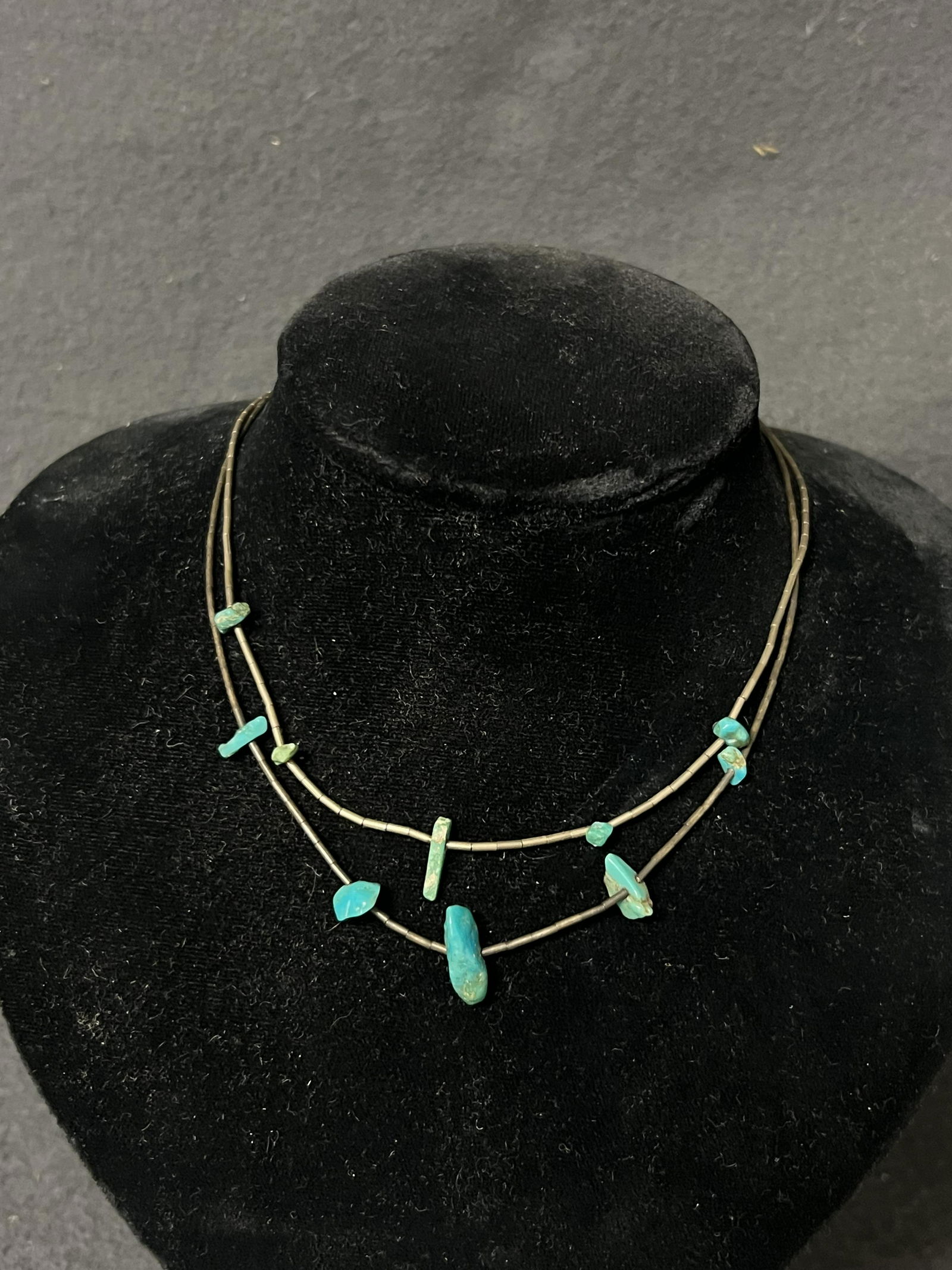 (2)Vtg Sterling Native Turquoise Necklaces - Turquoise Nugget Necklaces 15''L (1 of 3)