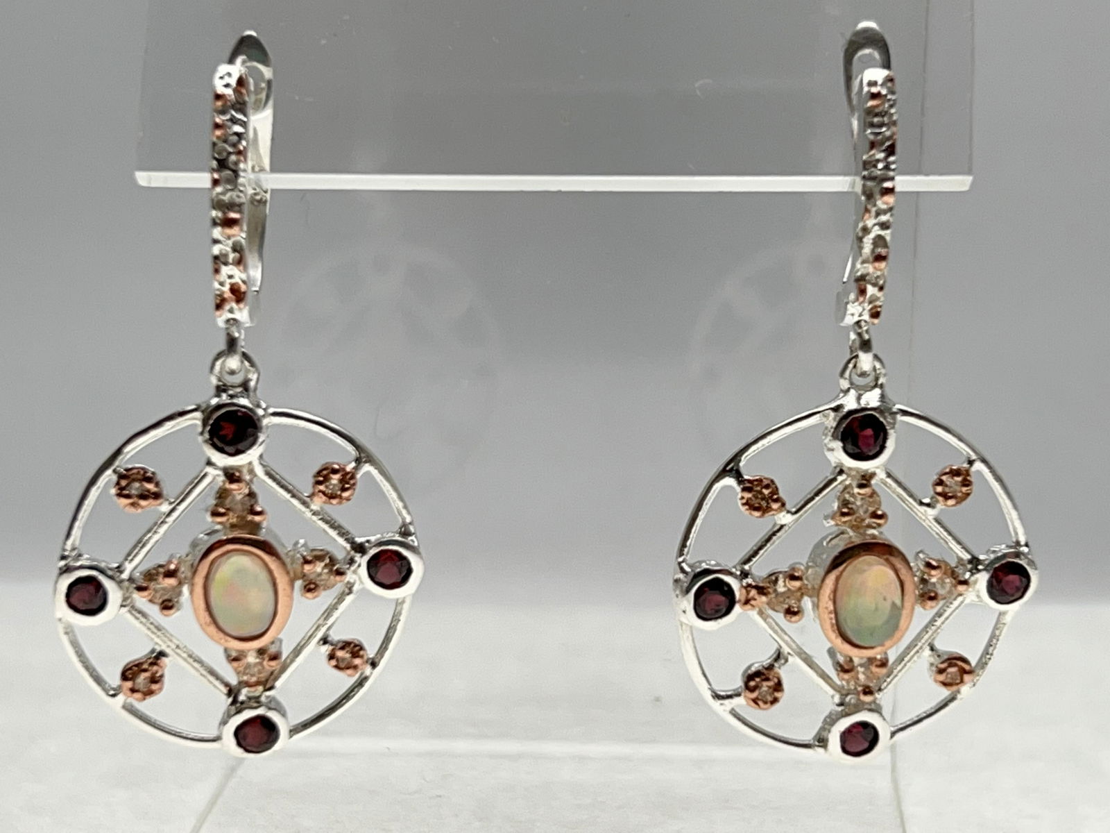 Sterling Opal & Garnet Earrings w/ 14K Rose Gold (1 of 5)