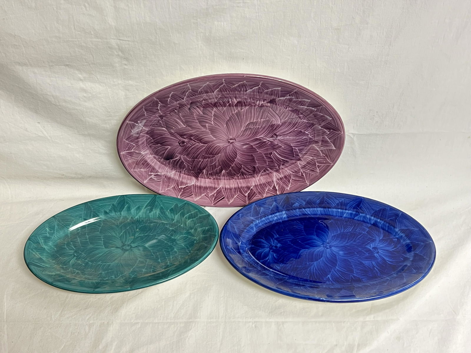 (3)Wallace China Dalhia Patter Platters - Oval Purple 12.75'' x 9.75'', Oval Blue 11.75'' x 7.75'' , (1 of 3)