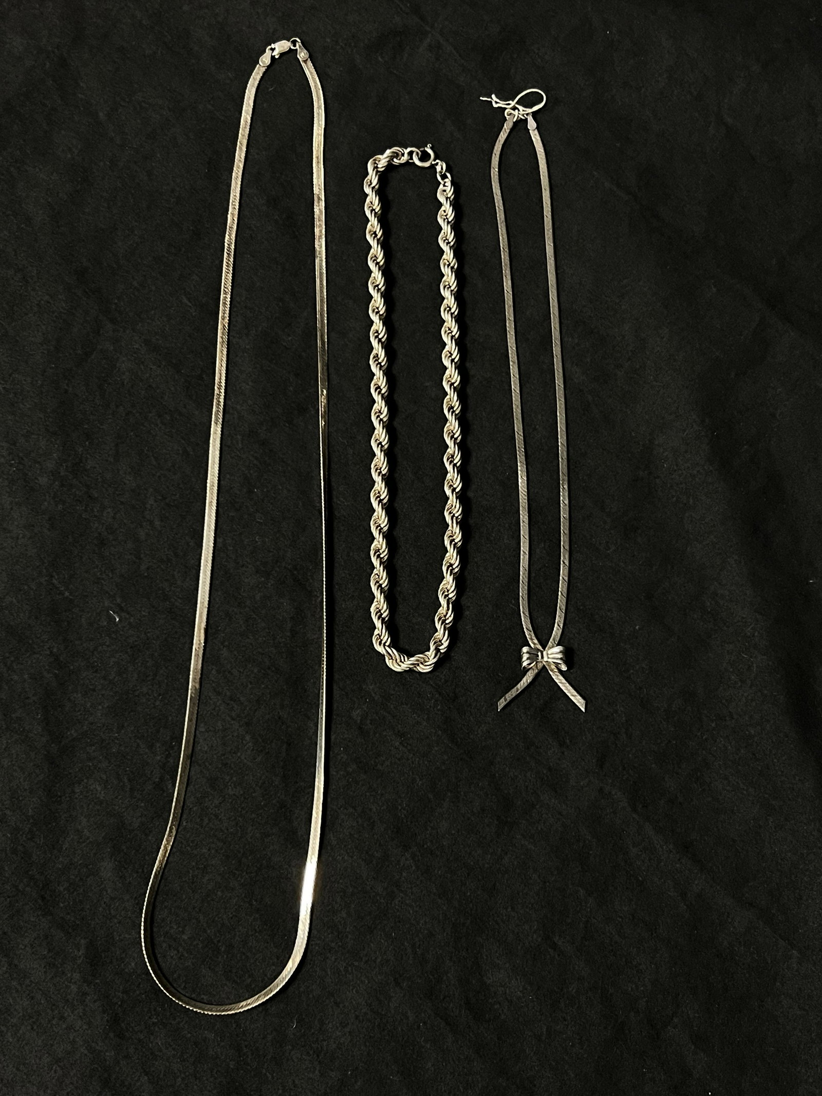 (3)Sterling Silver Necklaces, Total Wgt 36.7g - 28'' Herringbone, 15'' Rope Style, 16'' Rope Style (1 of 2)