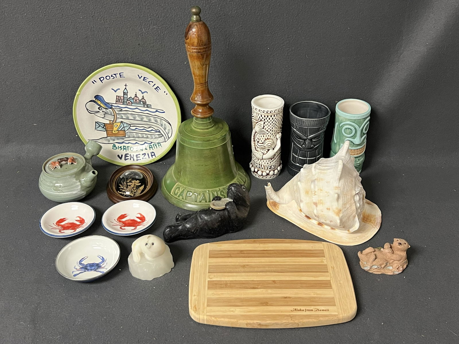 Ocean / Hawaii Items - Tiki Mugs, Bell,Shell,More - Rum Haven Mermaid Mug, Crab Tea Pot, Conch: Ocean / Hawaii Items - Tiki Mugs, Bell,Shell,More - Rum Haven Mermaid Mug, Crab Tea Pot, Conch Shell, Otter Candle, Large Captain's Bell + More