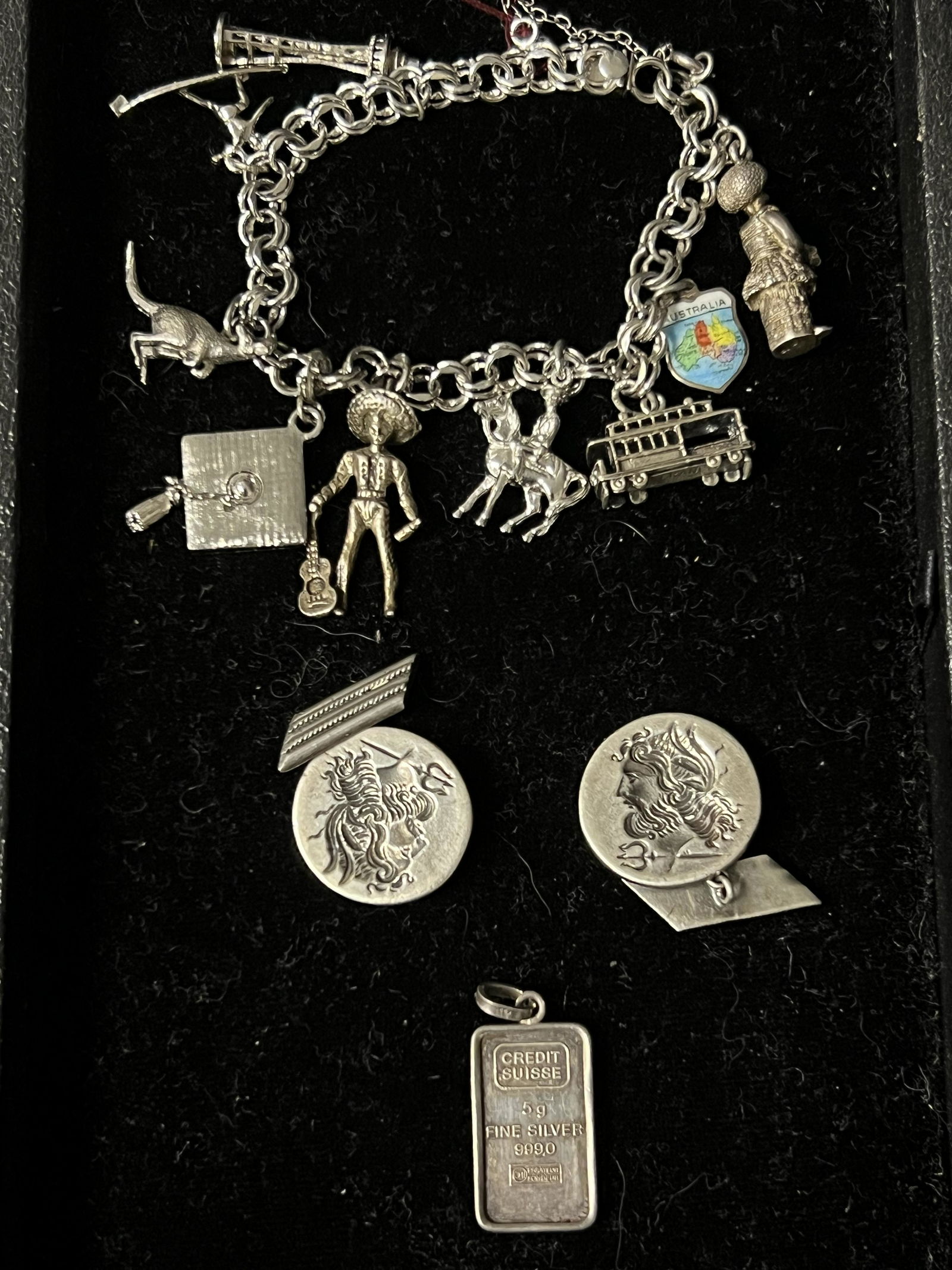 .999 Silver Pendant 5.85g + .925 Sterling Jewelry - Sterling Charm Bracelet w/ Mostly Sterling (1 of 4)
