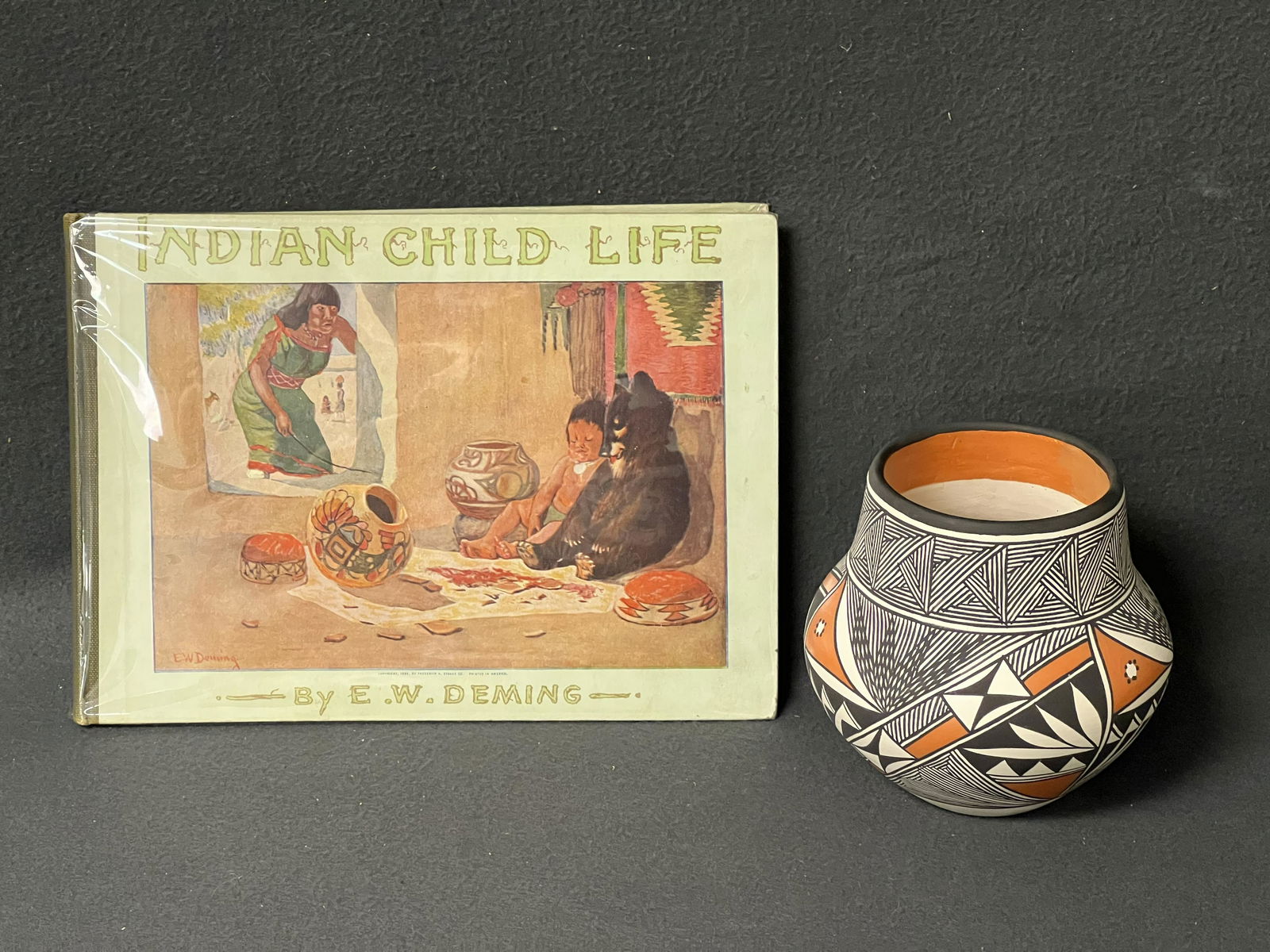 1899 Indian Child Life Book, Native Pottery - 1899 Book w/ Prints - Illustrations by E.W. Deming , (1 of 10)