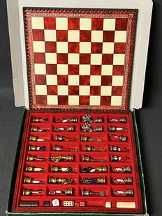 Italfama Napoleon Handpainted Chess Set - Italian Chess/ Checker Board w/ Metal Brass Pieces in: Italfama Napoleon Handpainted Chess Set - Italian Chess/ Checker Board w/ Metal Brass Pieces in Original Boxes