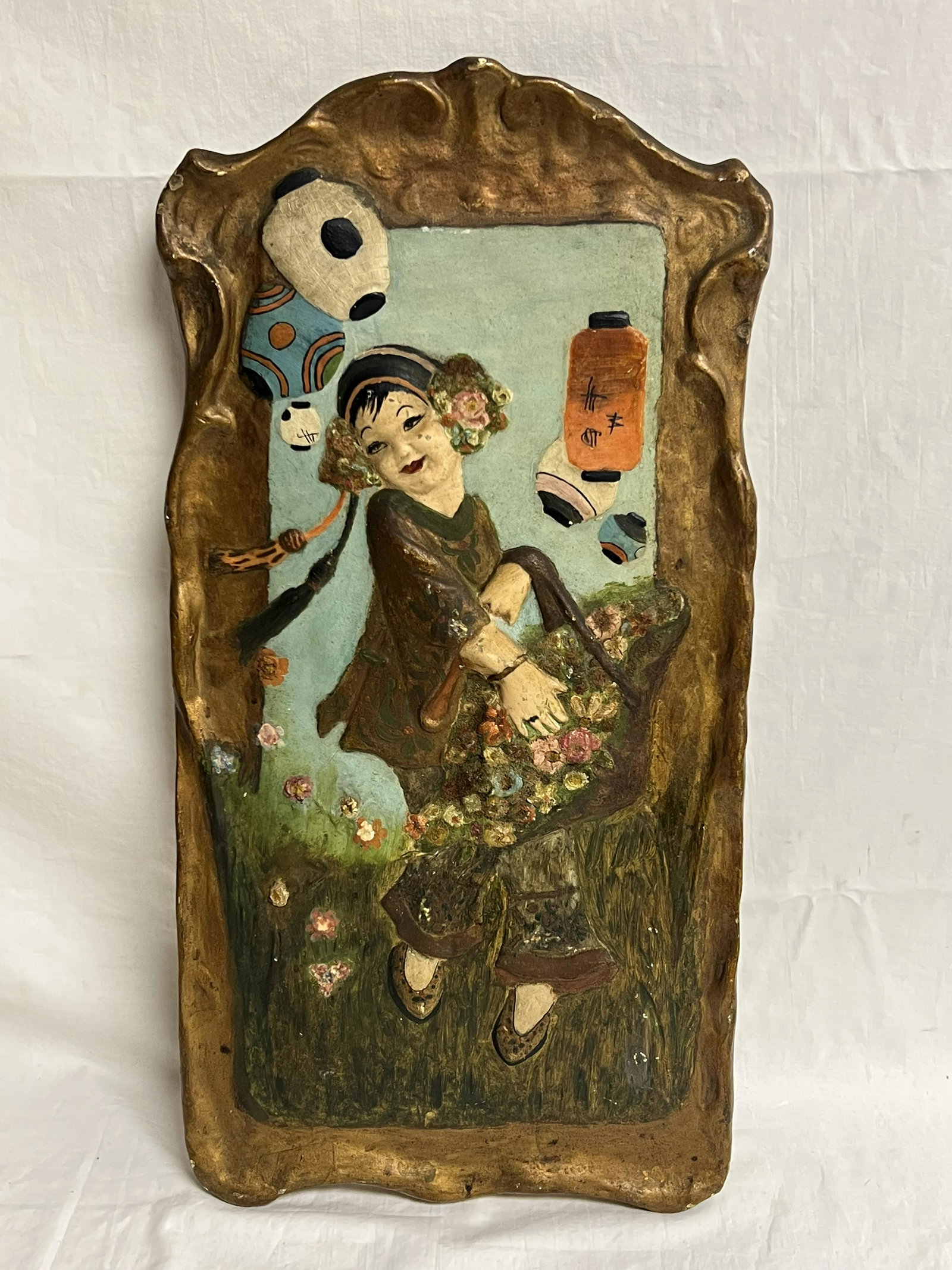 1920s Esther Hunt Joe Celona Chalkware Plaque- Art Nouveau Era Relief Plaque , 9.5'' x 19'' (1 of 6)