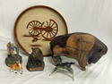 Asst Western Lot - Yellowstone Bear, Plate,More - Carved Wooden Bison, Vtg Yellowstone Bear Copper