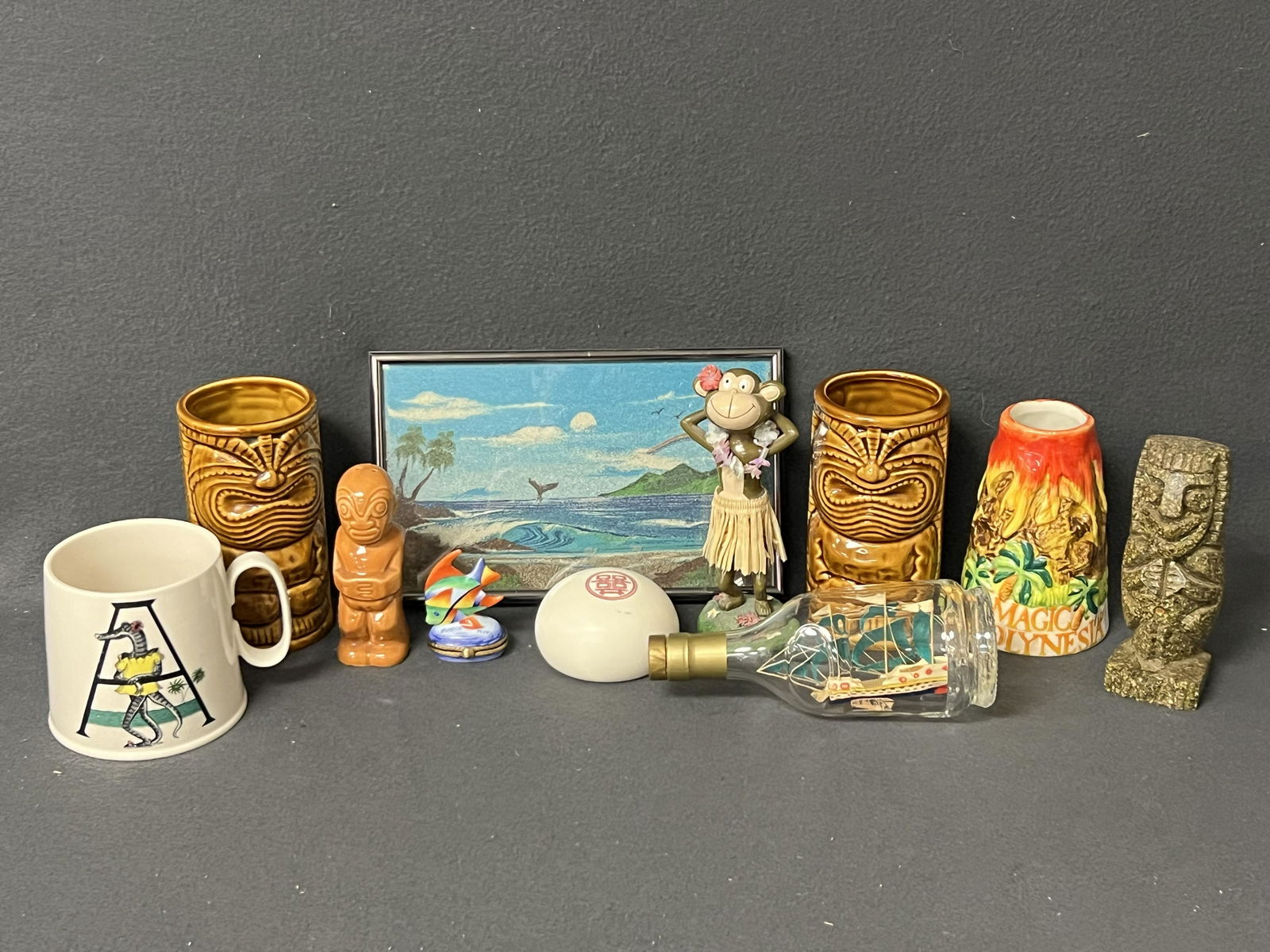 Asst Hawaiian & Ocean/ Beach Tiki Items - Waikiki + Tiki Mugs, Hula Monkey, Ocean Sand Art, Balducci (1 of 10)