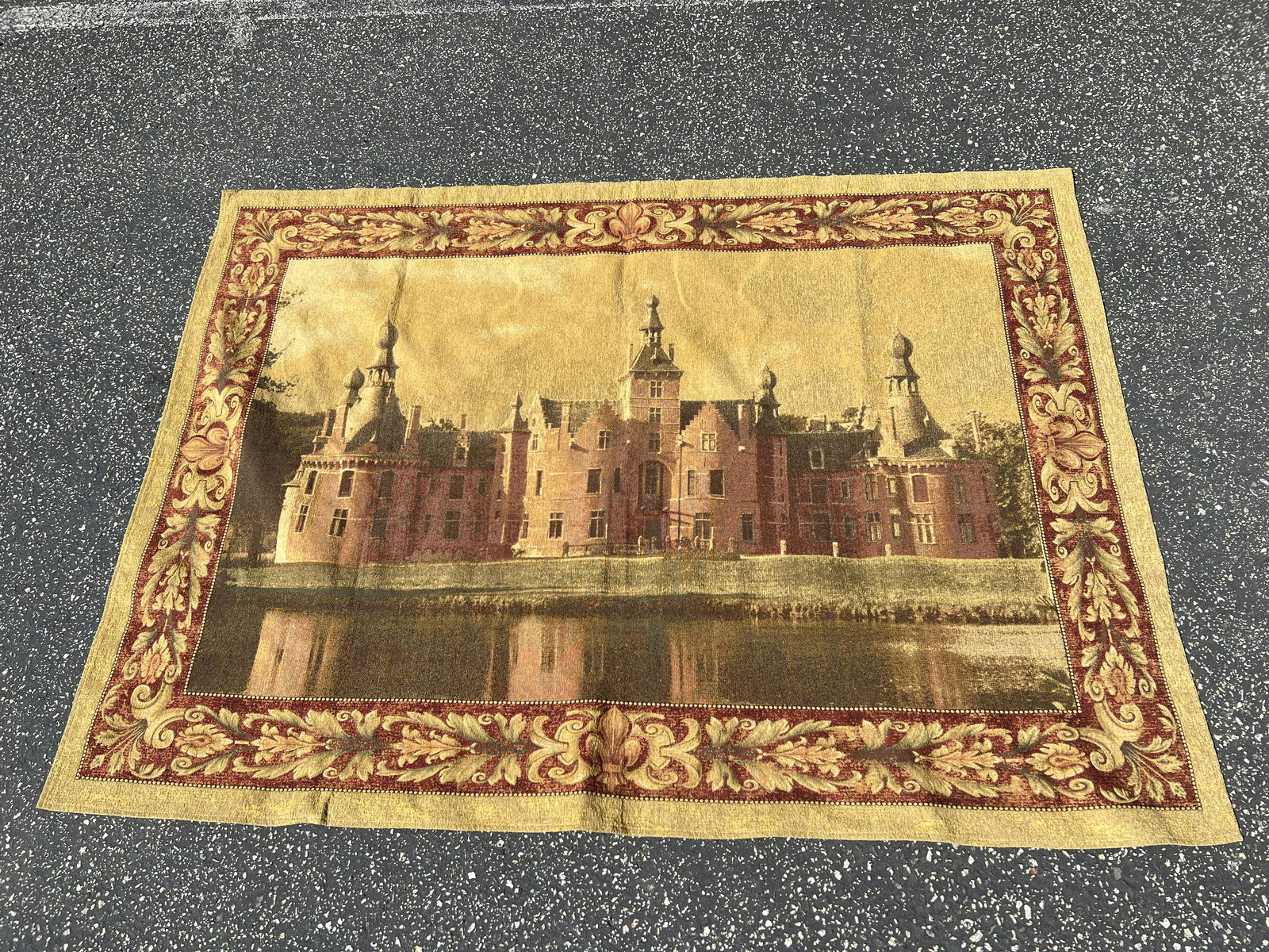Belgian Castle Tapestry Flemish Masterpiece- Designed + Woven on Old Traditions w/ Label 73'' x 54'' (1 of 4)