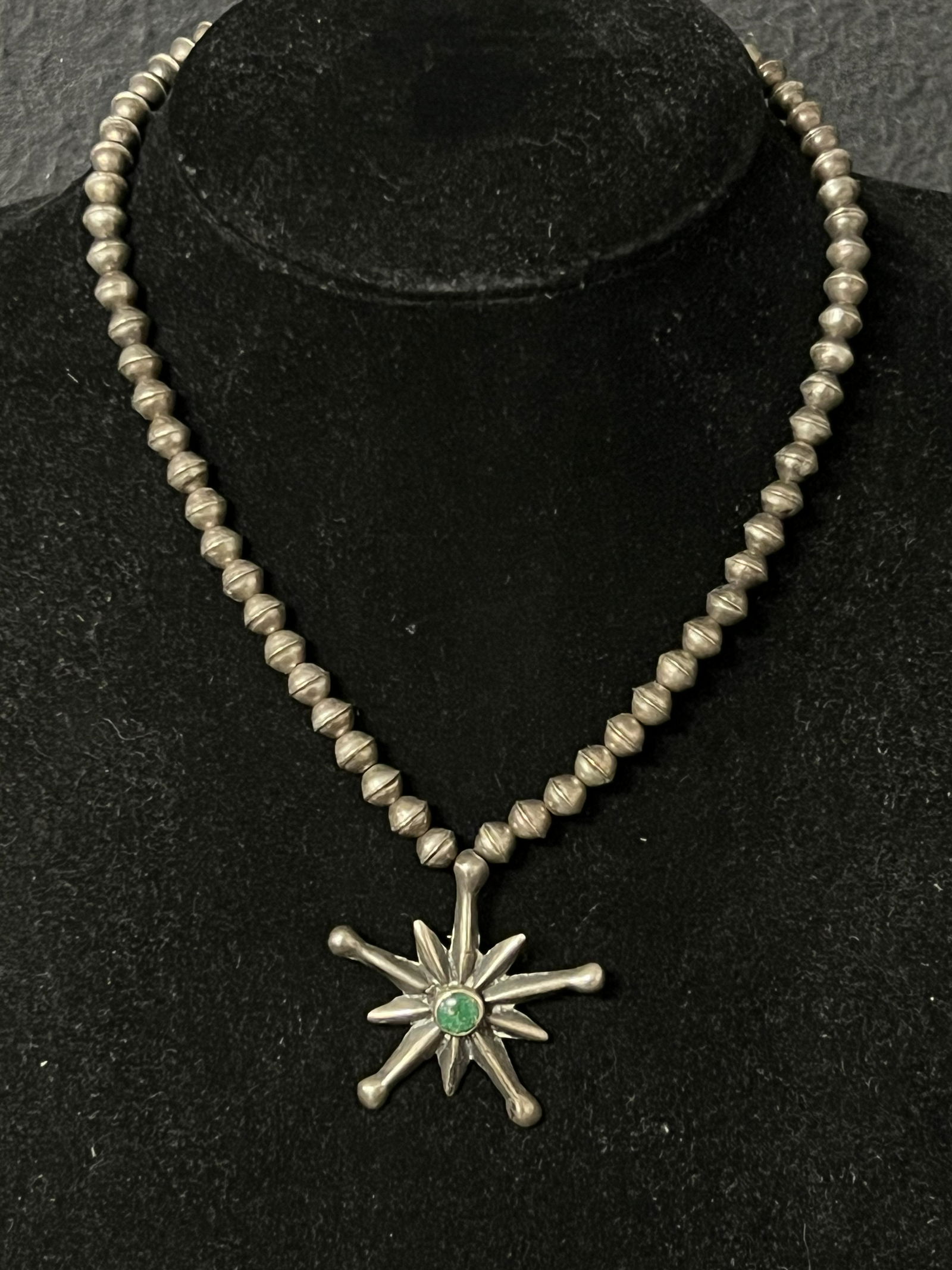 1950s Sterling Navajo Turquoise Necklace 14'' (1 of 3)