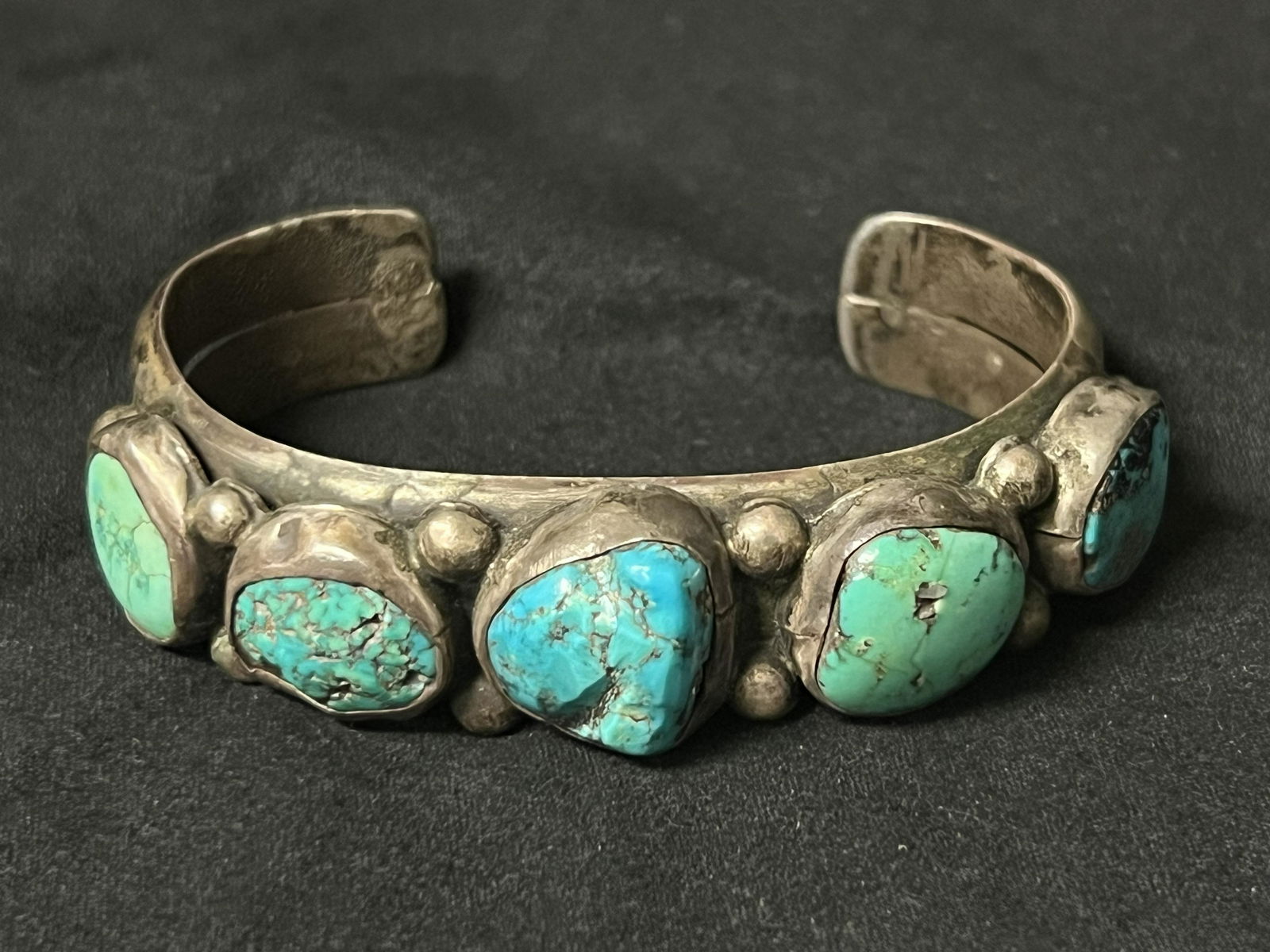 Pawn Sterling Turquoise Nugget Navajo Bracelet- Total Wgt 93.4g, 3'' Wide w/ 1.5'' Opening (1 of 4)