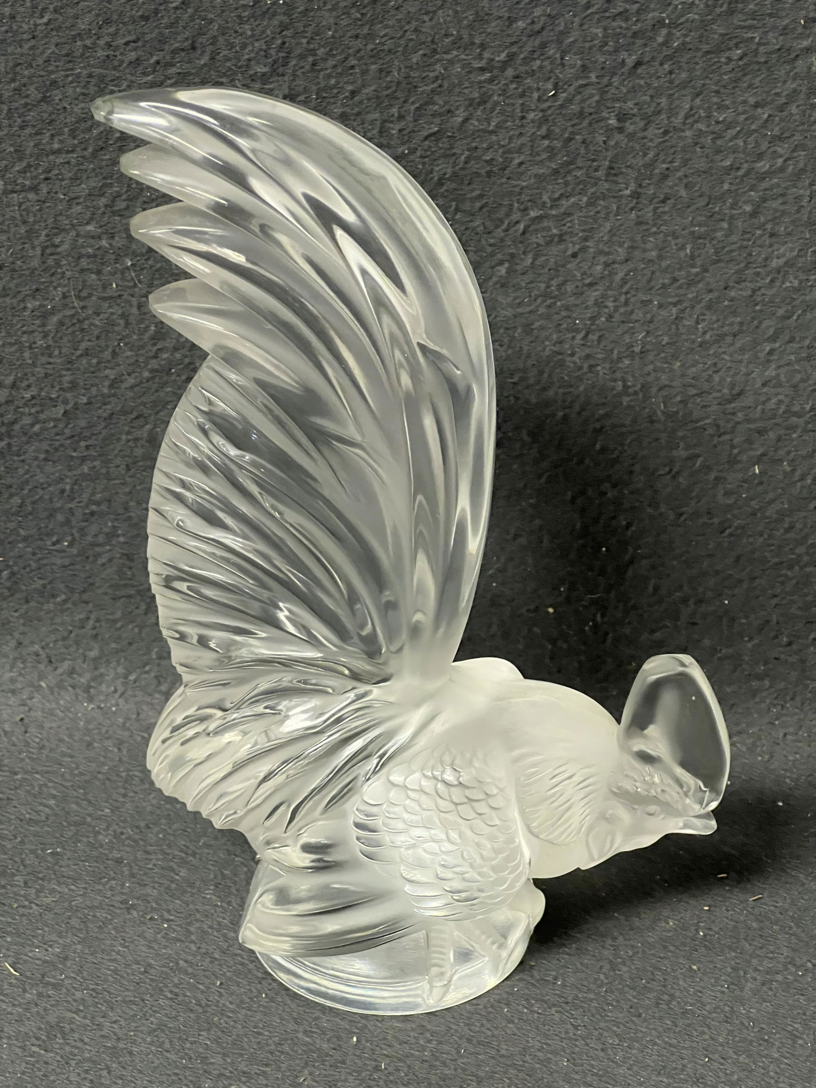 Lalique Crystal Rooster Figure, 8'' Tall - Has Sticker + Marking on Bottom (See Photos, Small Chip (1 of 6)