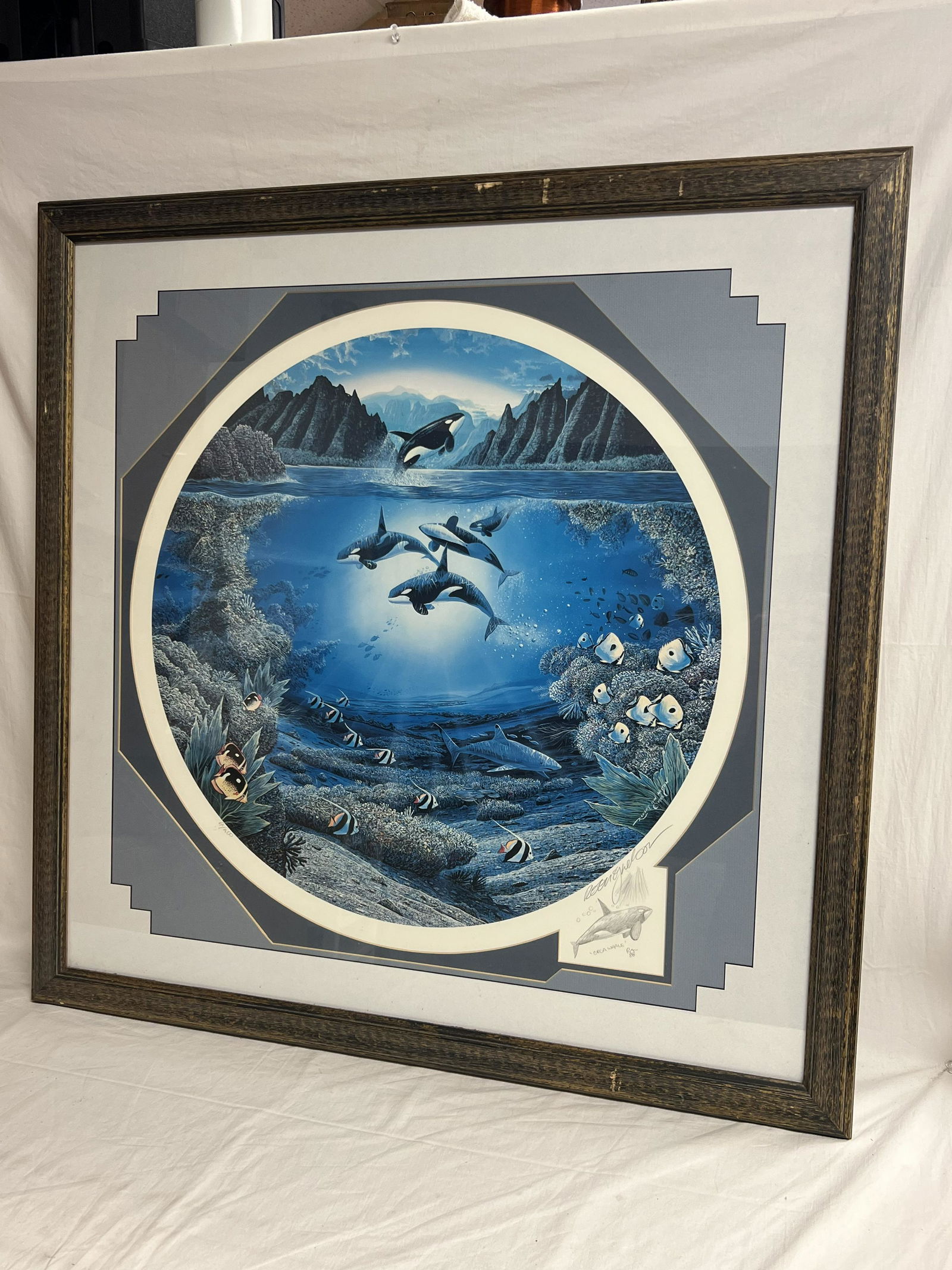 Robert Lyn Nelson Signed #d Ocean Serigraph - Hawaiian Artist, Signed w/ Orca Drawing in Pencil #51/ (1 of 4)