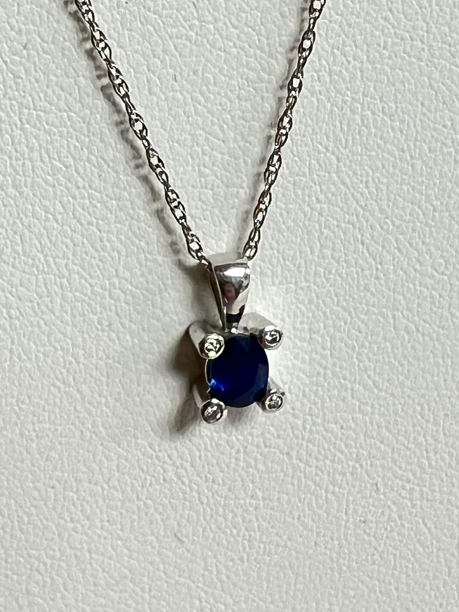 14K WG Sapphire Diamond Pendant Necklace - 14K White Gold 18'' Fine Necklace (1 of 3)