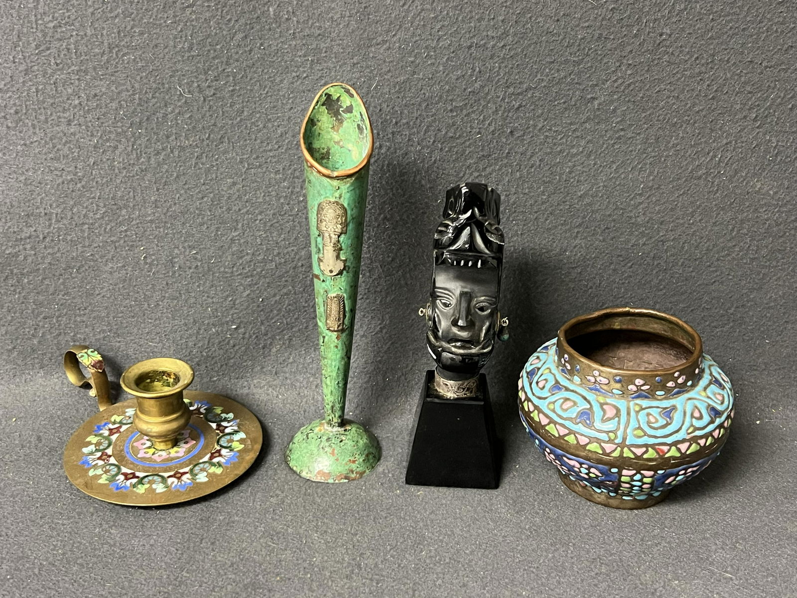 Ethnic Items- Enamel Bow, Carved Aztec,More - Inlay Candlestick, Aztec / Mayan Candlestick, Carved (1 of 15)