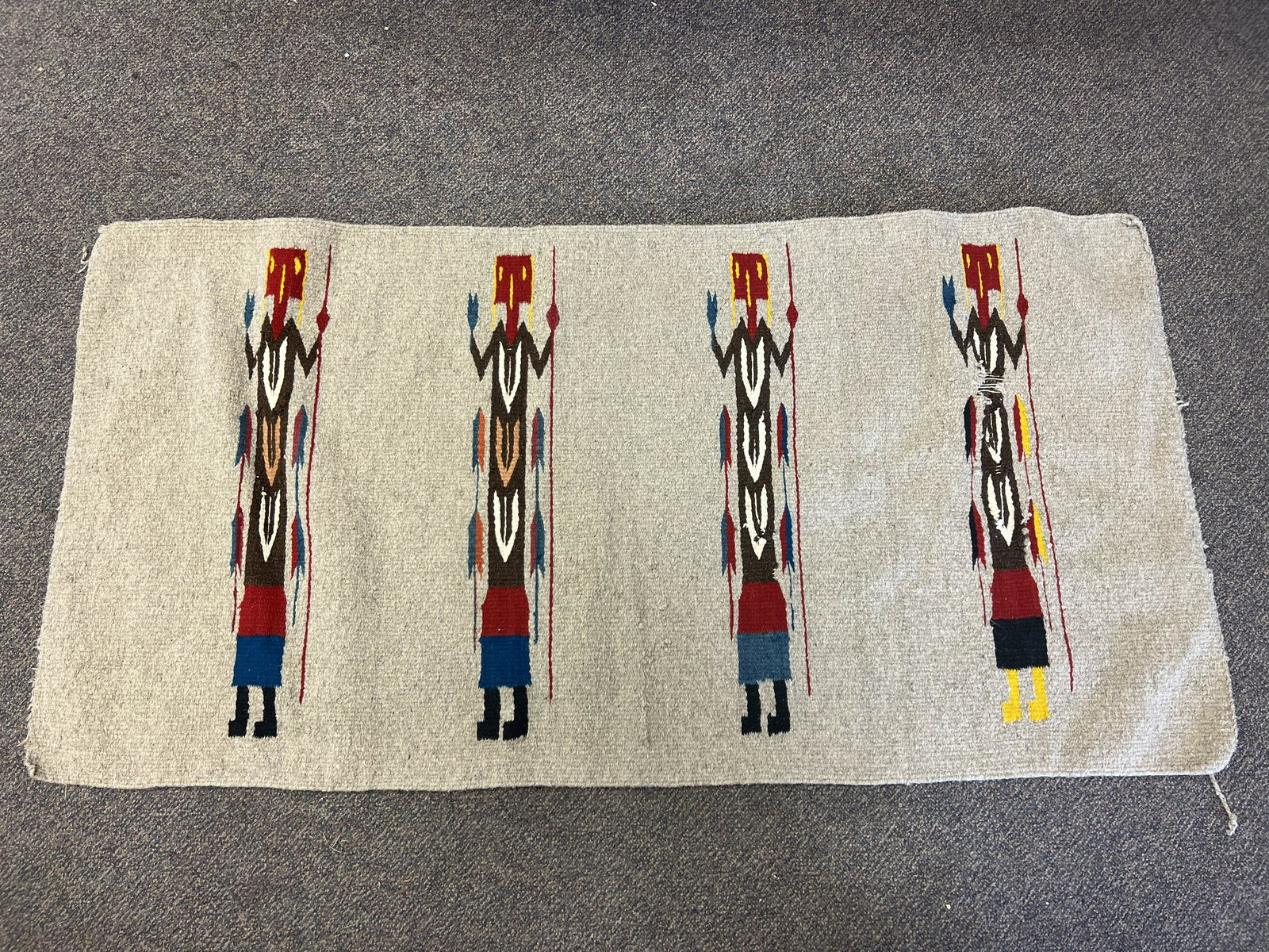 Vtg 1940s Native American Navajo Yei Rug - 30'' x 60'' (Inspect, See Photos) (1 of 4)