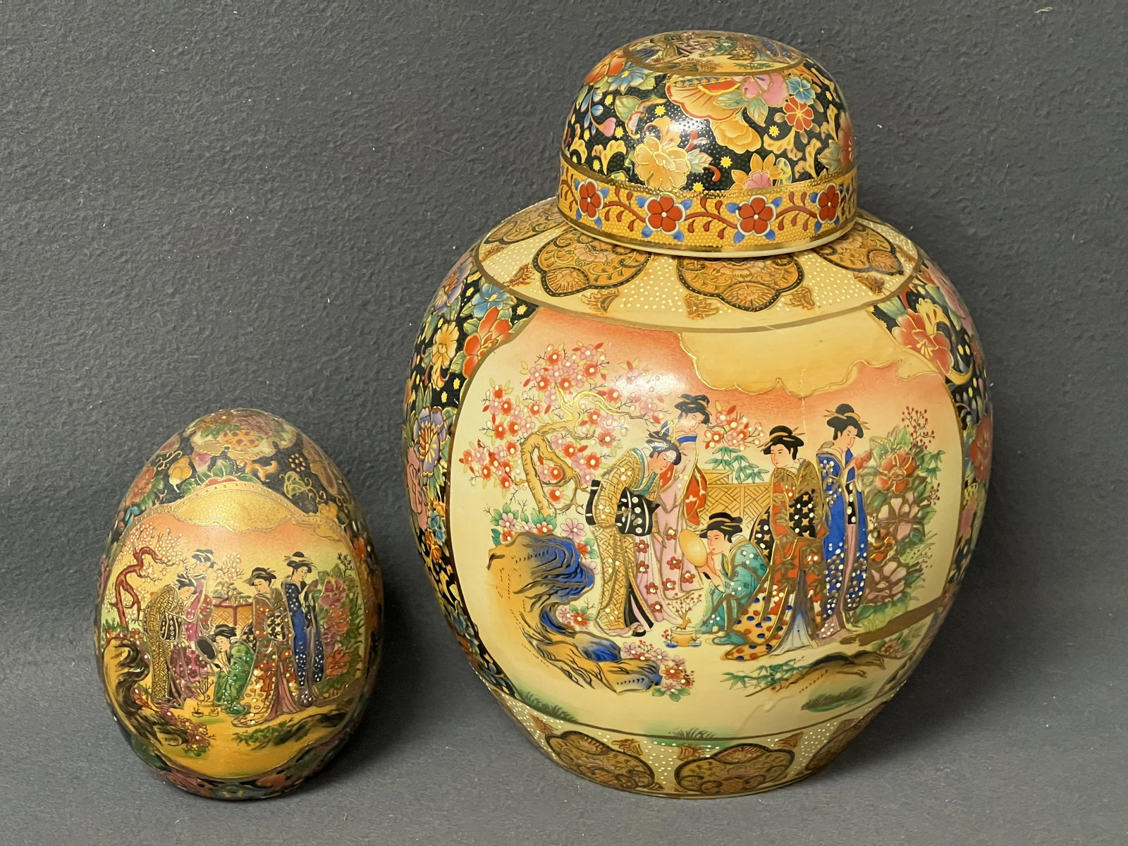 Satsuma Urn Vase 30'' x 12'' + Egg 14.5'' x 7'' (1 of 8)