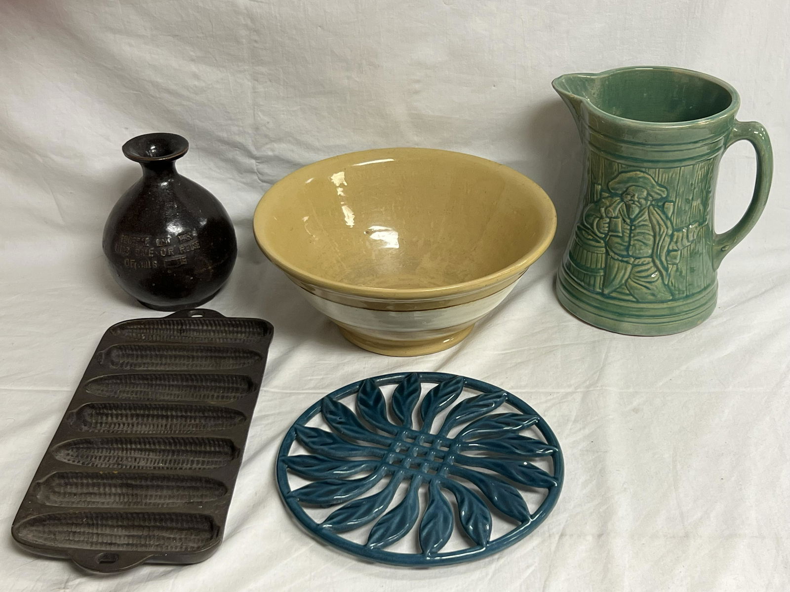 Stoneware Bowl,McCoy Pirate Pitcher,Cast Iron- Cast Iron Corn Muffin Tin, McCoy Pitcher w/ Pirate, (1 of 10)