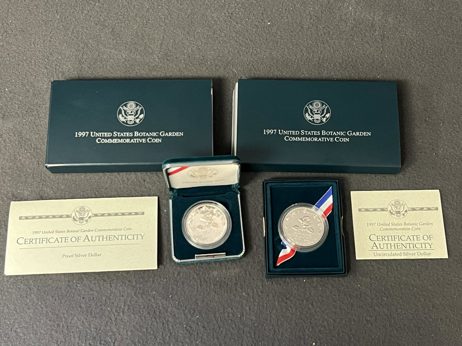 (2)1997 US Mint Botanic Garden Proof Coins 90%- Commemorative 90% Silver Proof Coin Sets w/ COAs + (1 of 6)