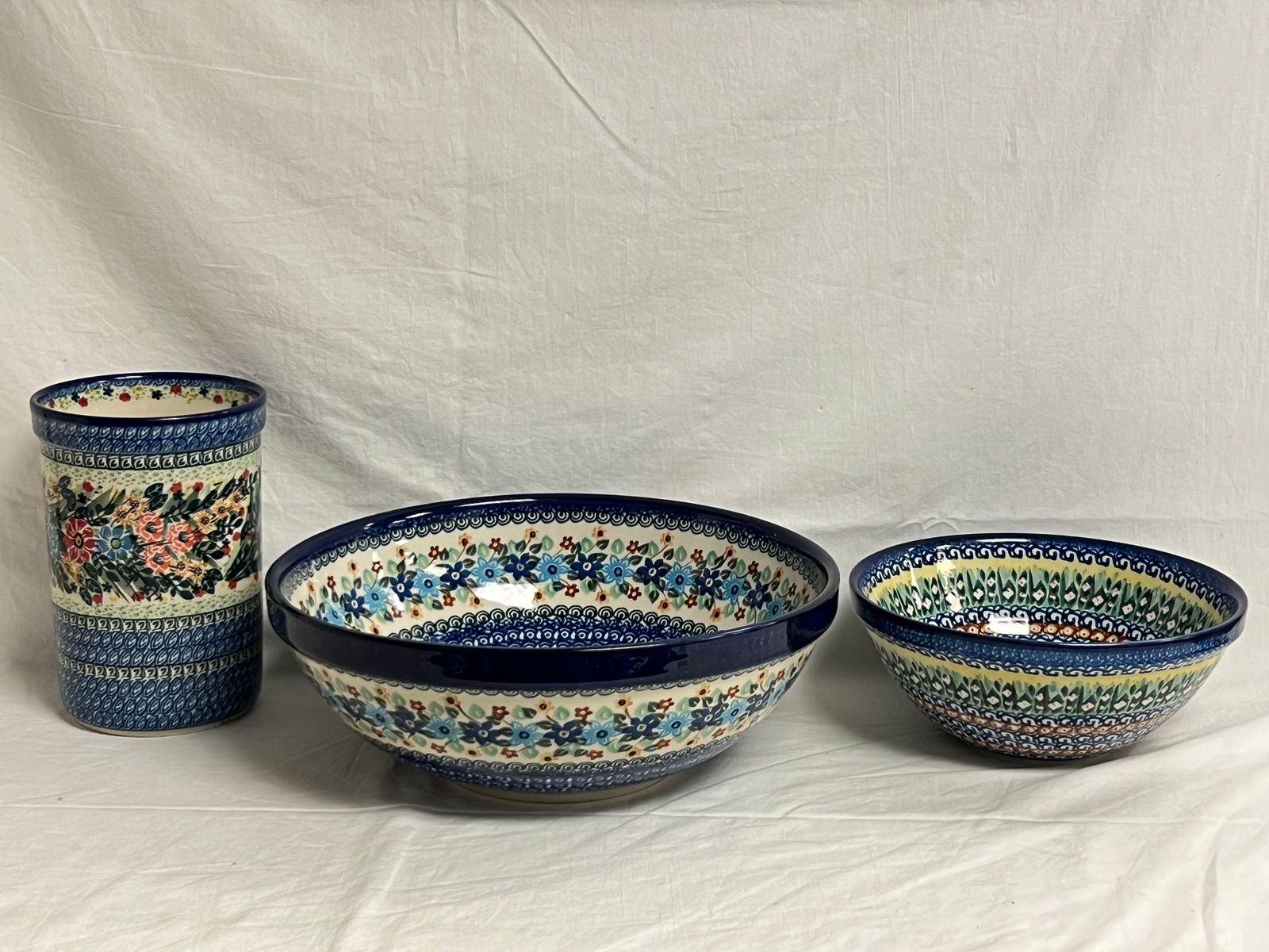 3pc Bolesalwiec Handmade Polish Pottery Signed - 12.5'' x 4.75'' Serving Bowl Unikat, Serving Bowl (1 of 10)