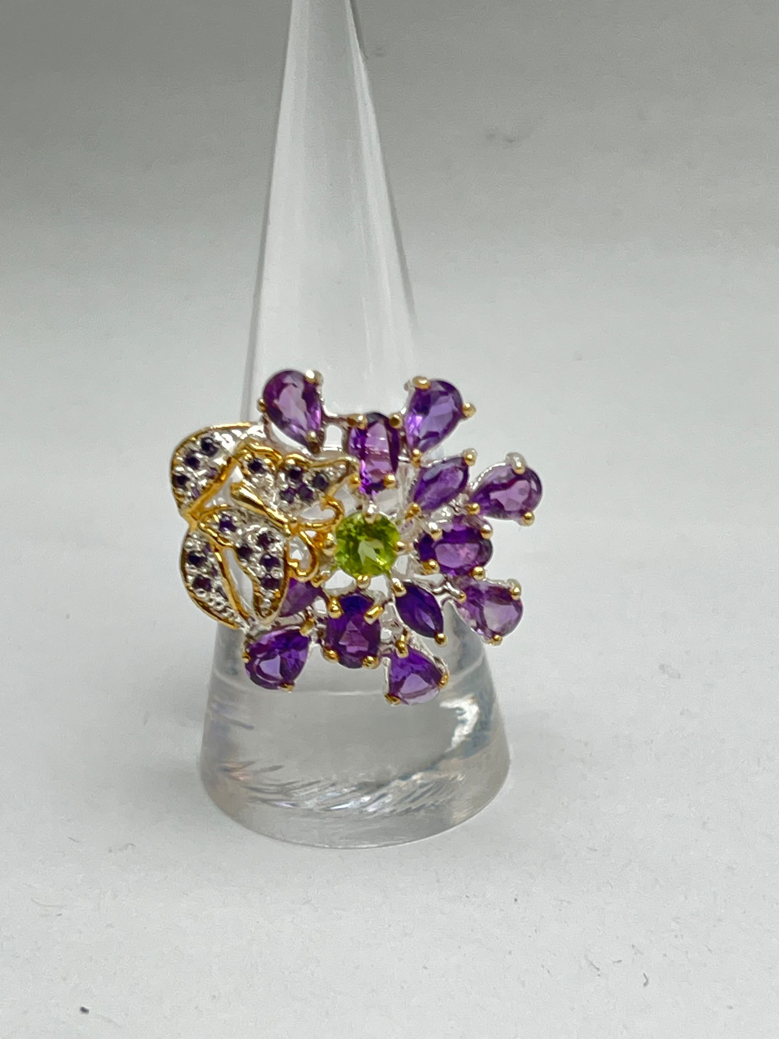 Sterling Silver Amethyst Peridot Ring 14K Accents - Sz 8.5 (1 of 4)