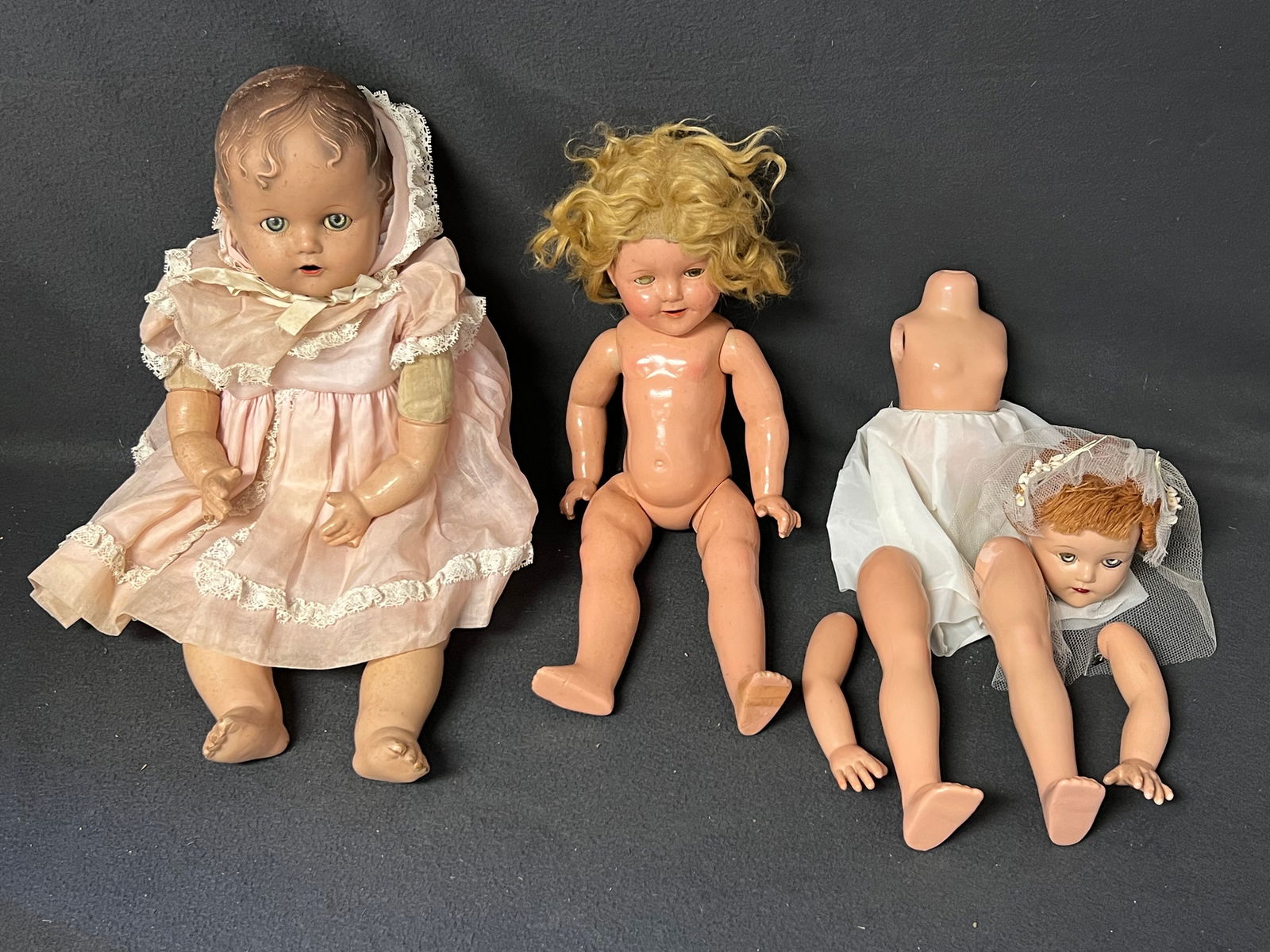 (3)Vtg Composite Dolls, Effanbee,S.Temple,Baby- All w/ Sleepy Eyes , Effanbee Needs Stringing: (3)Vtg Composite Dolls, Effanbee,S.Temple,Baby- All w/ Sleepy Eyes , Effanbee Needs Stringing