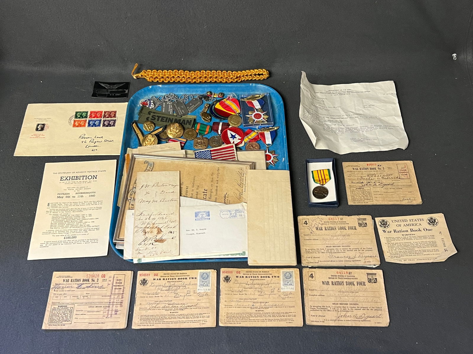 Army Military Medals, Dog Tags, Patches,Deeds- WWII Ration Book, US Army Certificate, 1800s Deeds + (1 of 18)