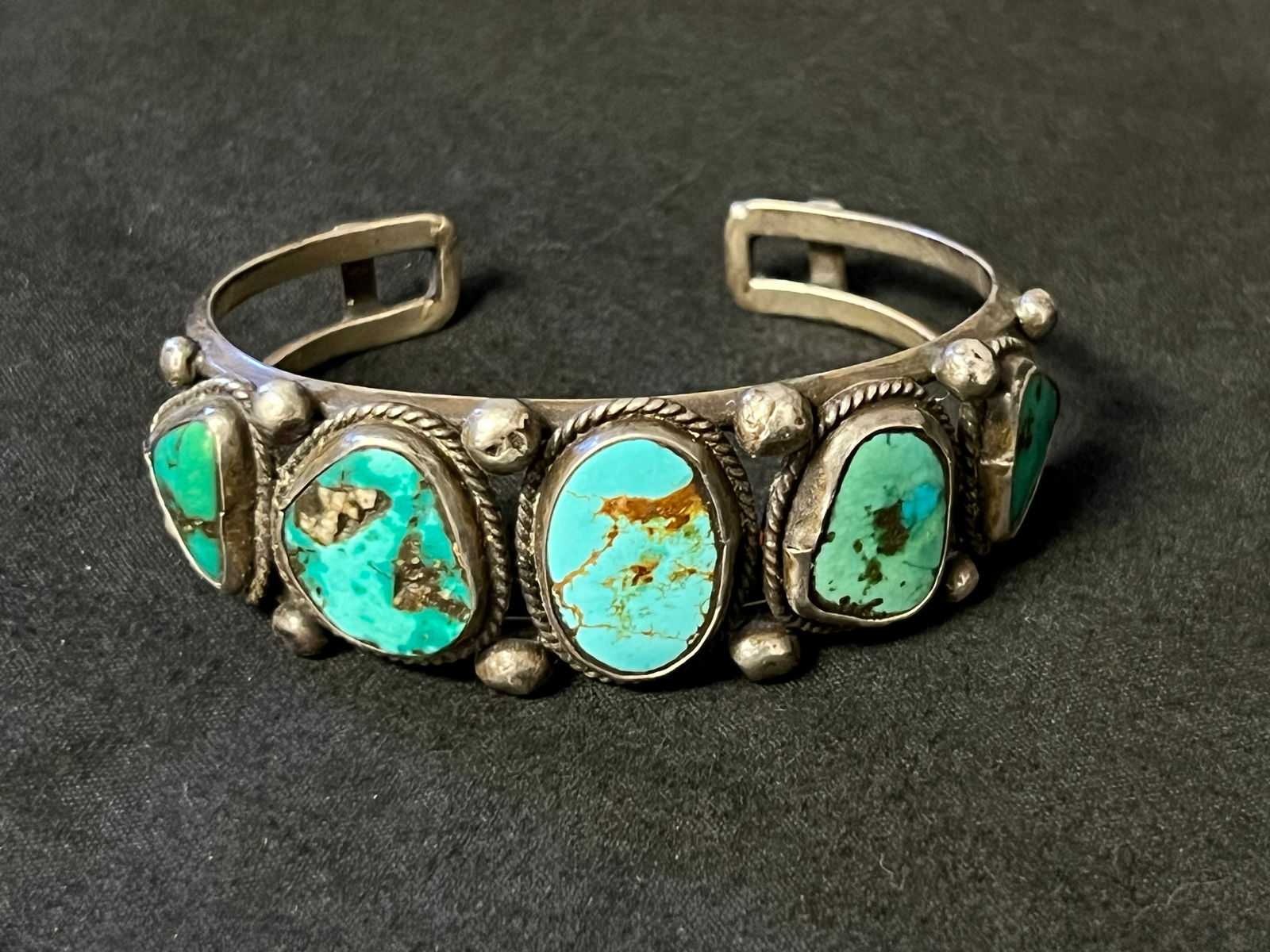 Vtg Navajo Sterling Turquoise Bracelet - 1950s - 60s American Indian Bracelet - Total Wgt 36.10g (1 of 4)
