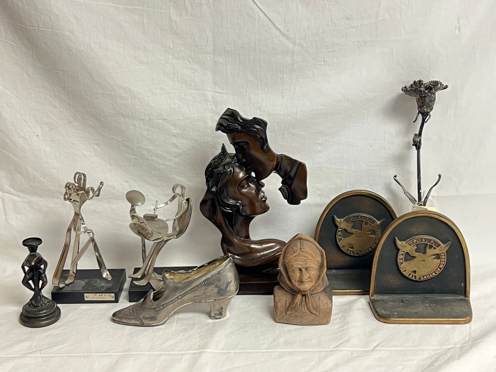 Asst Tray -Brass Frog, Hugo De Ritis, More - Signed Hugo De Ritis Utensil Art, Moose Lodge Bookends, (1 of 10)