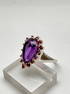 Top Quality 22ct Amethyst Garnet Ring, Sz 8.5 - Sterling Silver w/ 14K Yellow Gold Accents