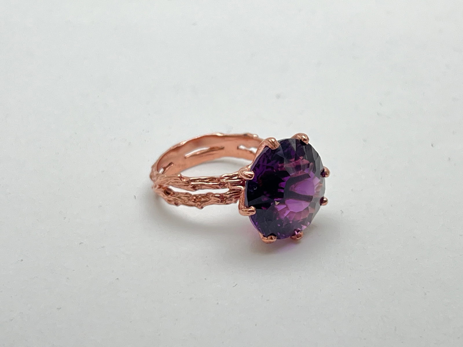 Amethyst Ring w/ 14K Rose Gold Over Sterling - Est 15ct. Top Quality Fancy Cut Amethyst , Sz 9.5 (1 of 6)