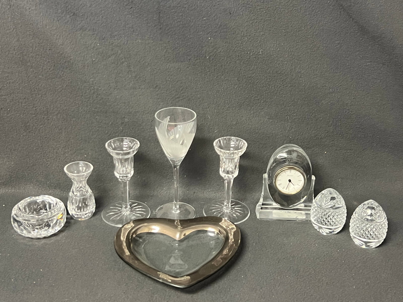 Baccarat Clock, Annie Glass, Lenox,Waterford- Waterford Bud Vase, Ashtray, Candlesticks, Lenox (1 of 13)