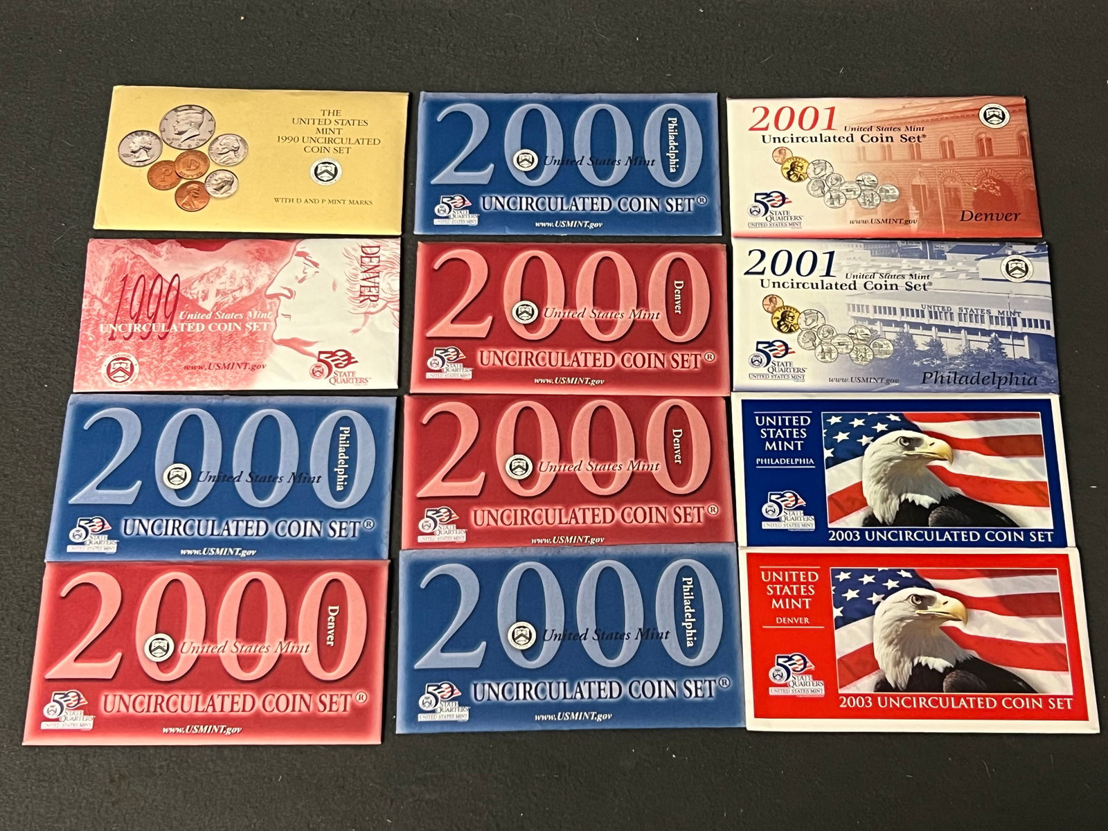 (11)US Mint Uncirculated Coin Sets - 1990, 1999, (6)2000, (2)2001, (2)2003 - D & P Mint (1 of 12)