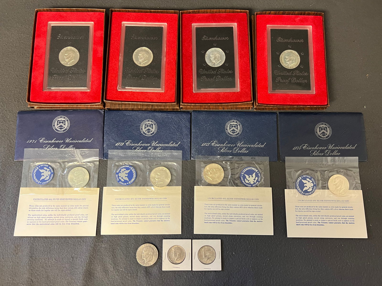 (8)Uncirculated + Proof Silver Dollars 1971-74 40% - (8)1971-74 Eisenhower Uncirculated Silver (1 of 11)