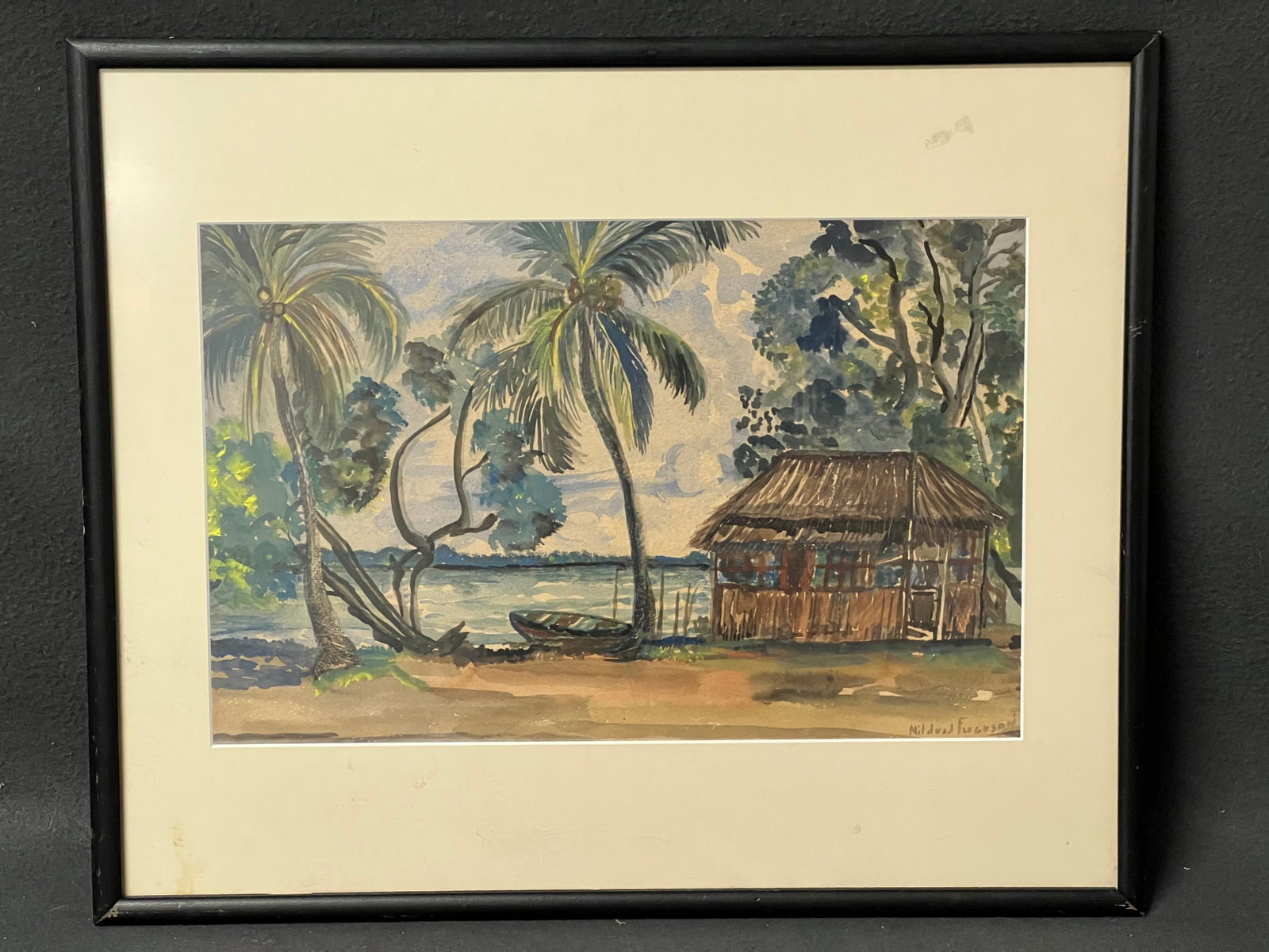 Signed Mildred Ferguson Tropical Watercolor - Framed 18'' x 15'': Signed Mildred Ferguson Tropical Watercolor - Framed 18'' x 15''